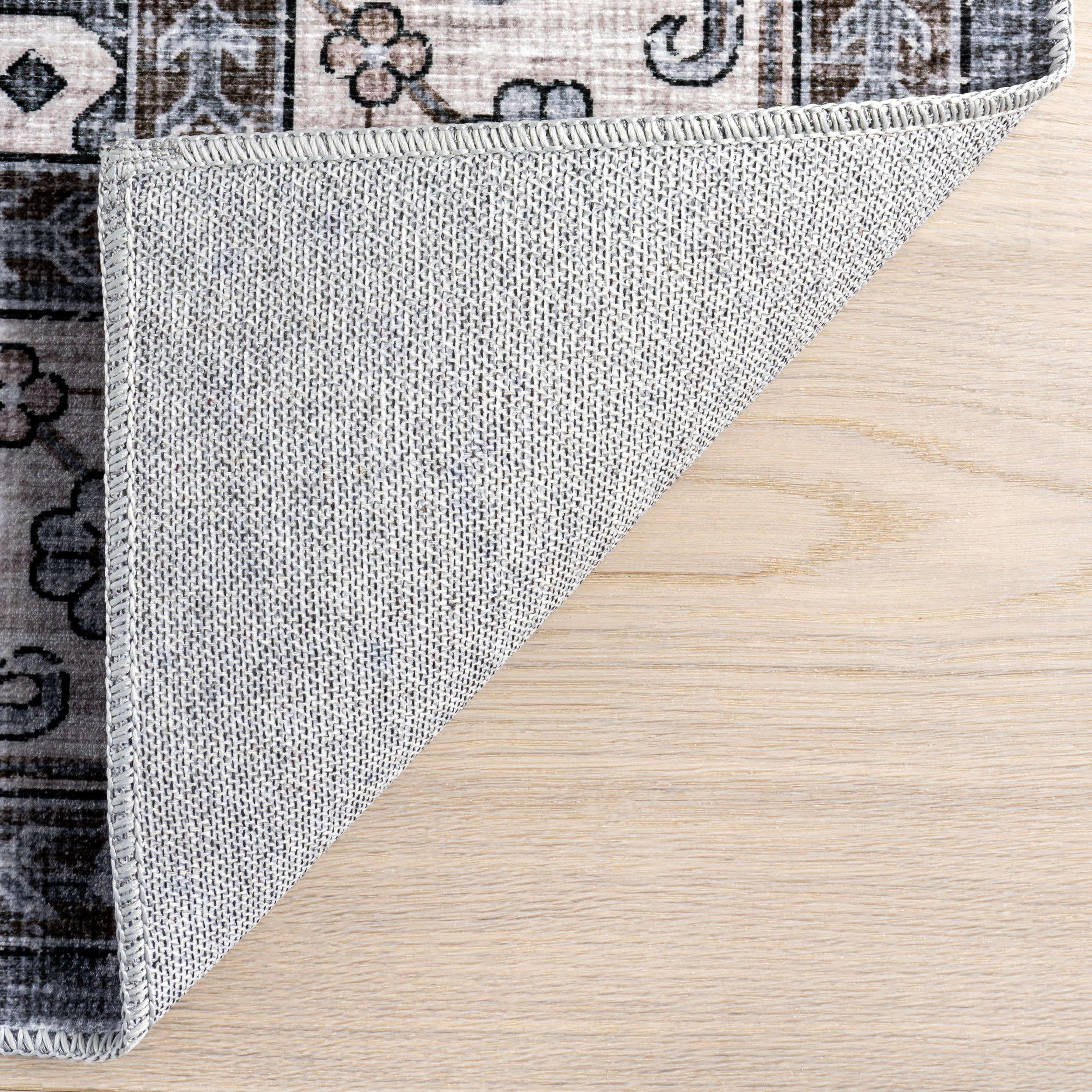Myrtle Spill Proof Washable Vintage Rug | Grey - Image 7