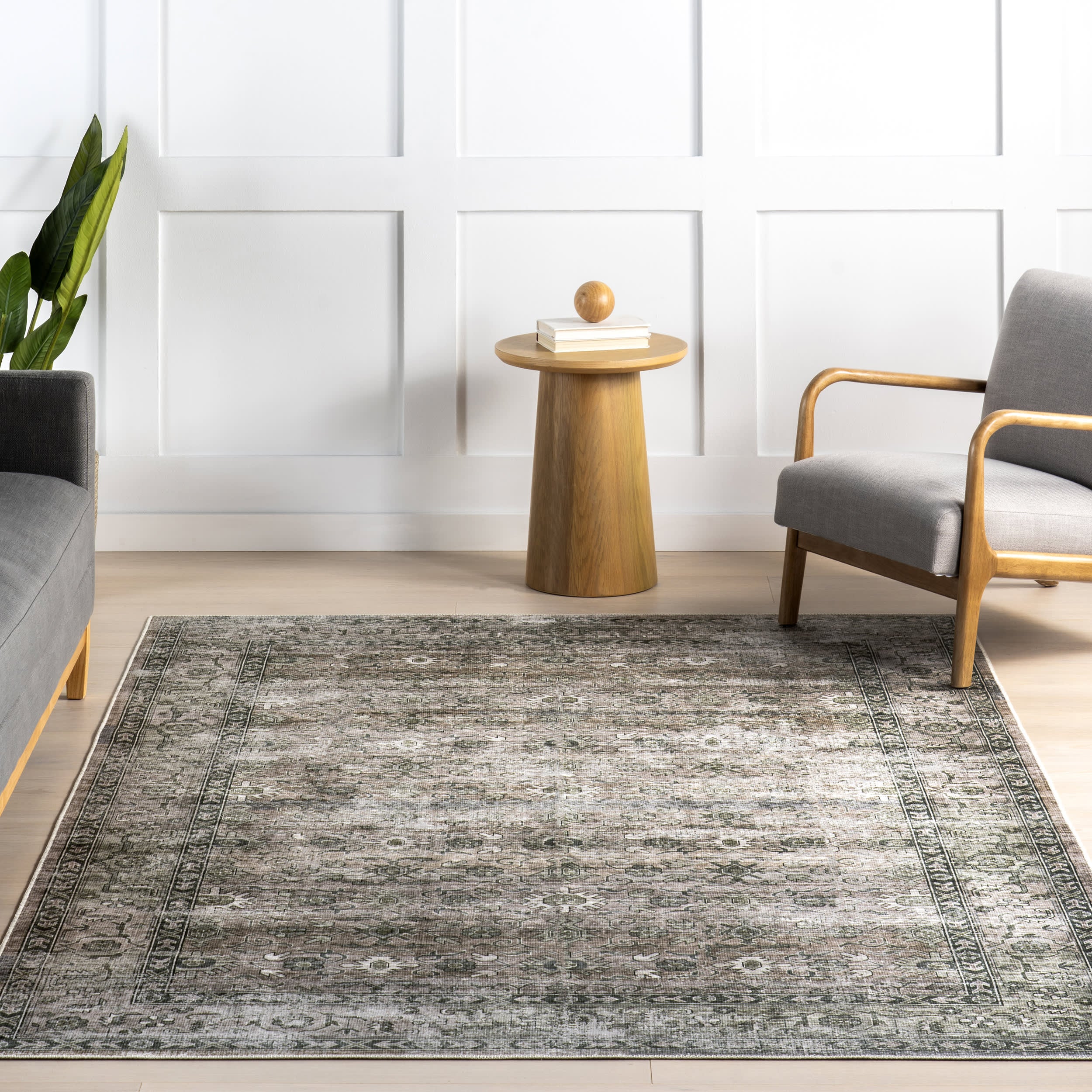 Myrtle Spill Proof Washable Vintage Rug | Sage Green - Image 5