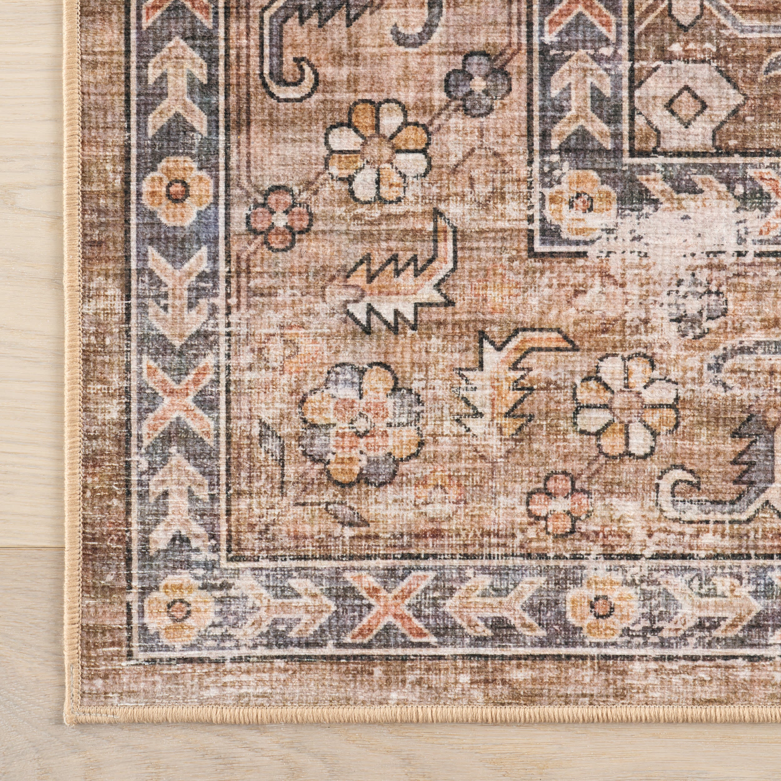 Myrtle Spill Proof Washable Vintage Rug | Taupe - Image 4