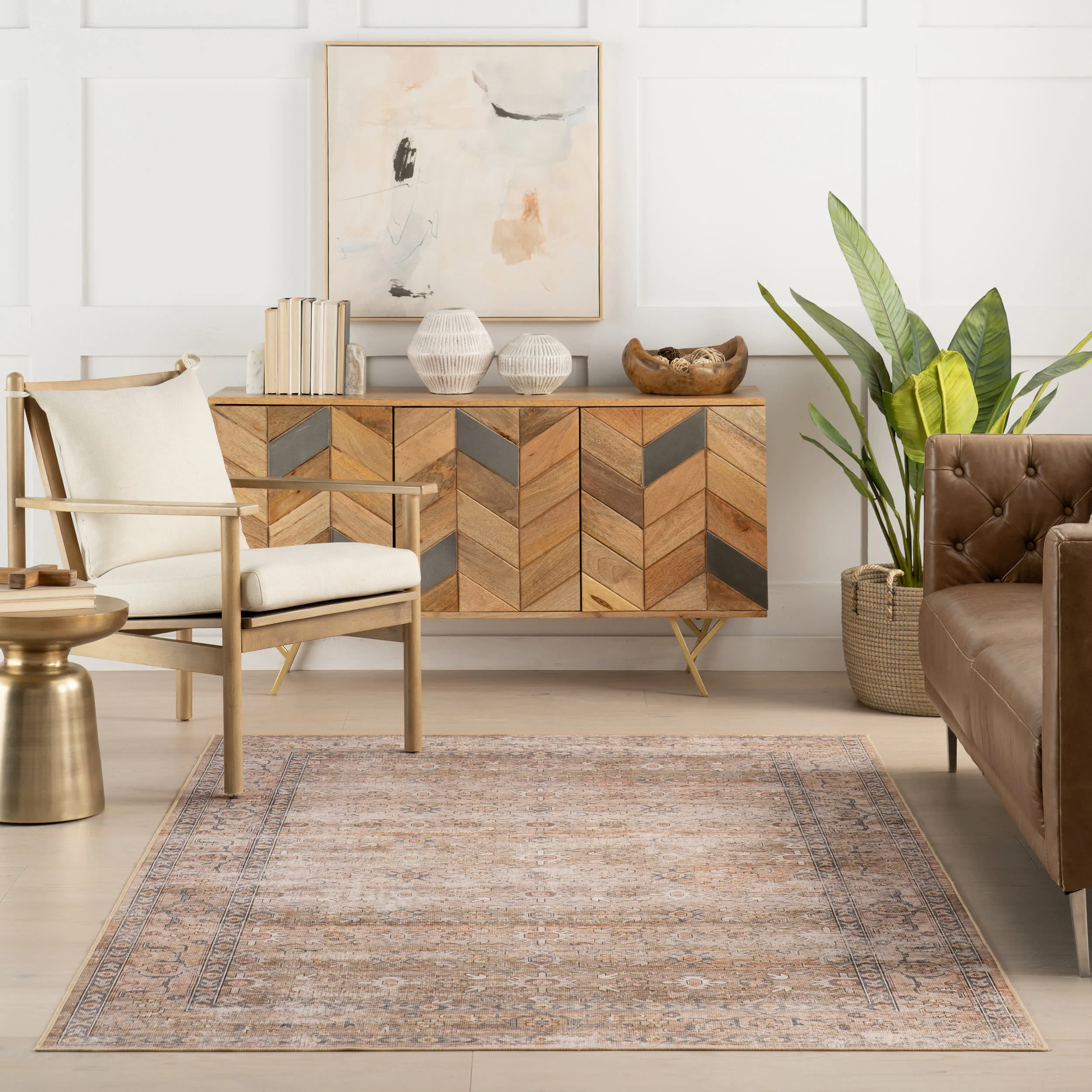 Myrtle Spill Proof Washable Vintage Rug | Taupe - Image 5
