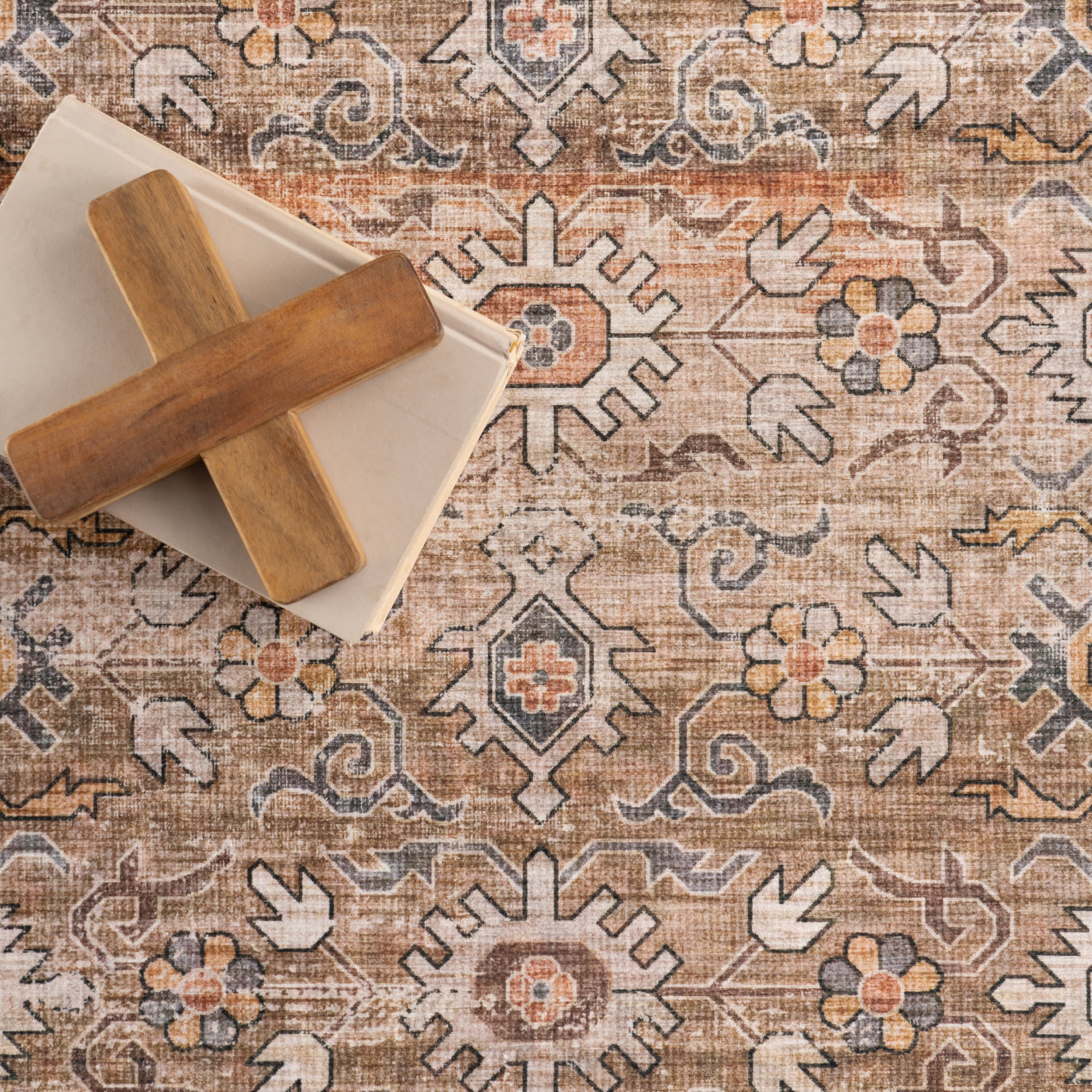 Myrtle Spill Proof Washable Vintage Rug | Taupe - Image 8
