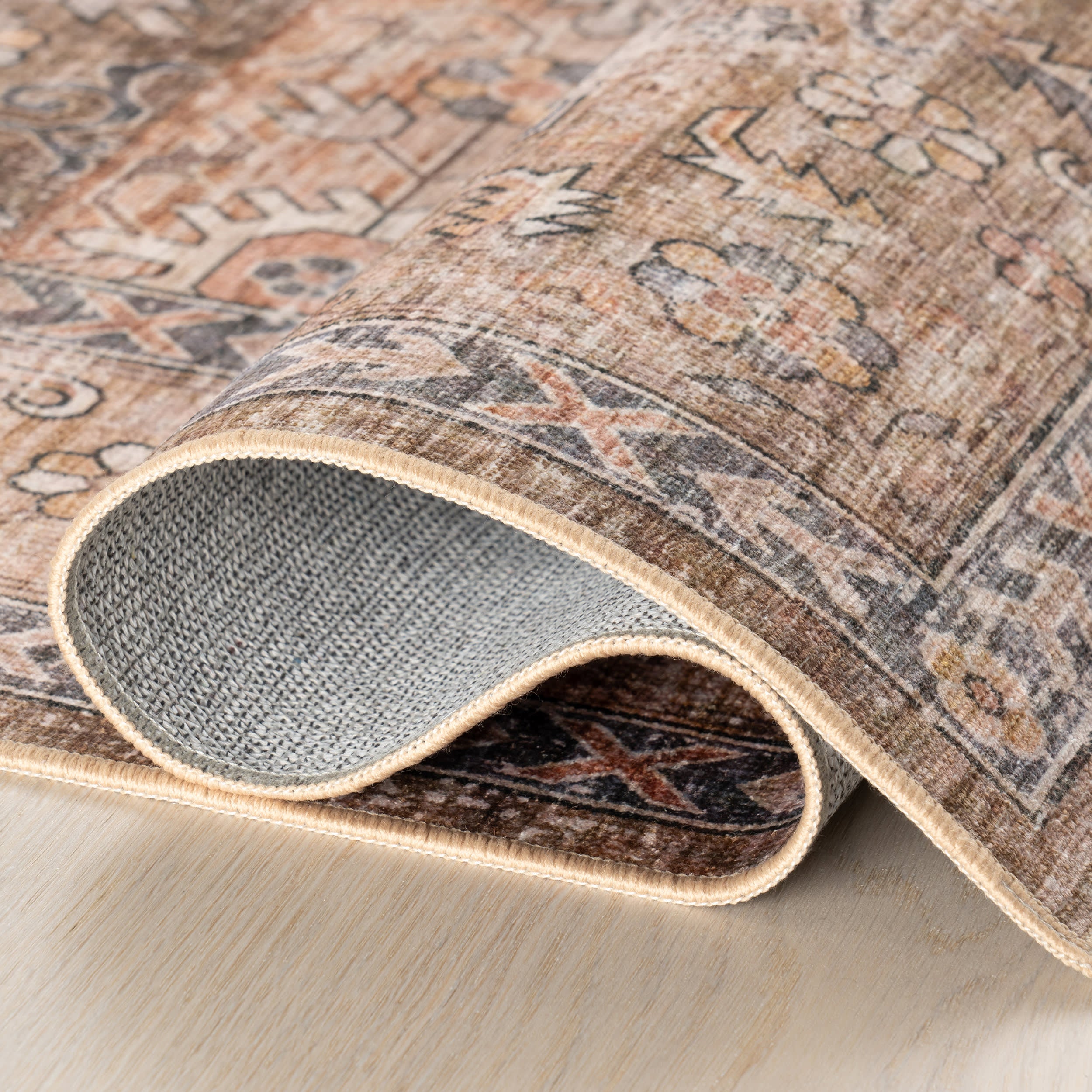 Myrtle Spill Proof Washable Vintage Rug | Taupe - Image 9