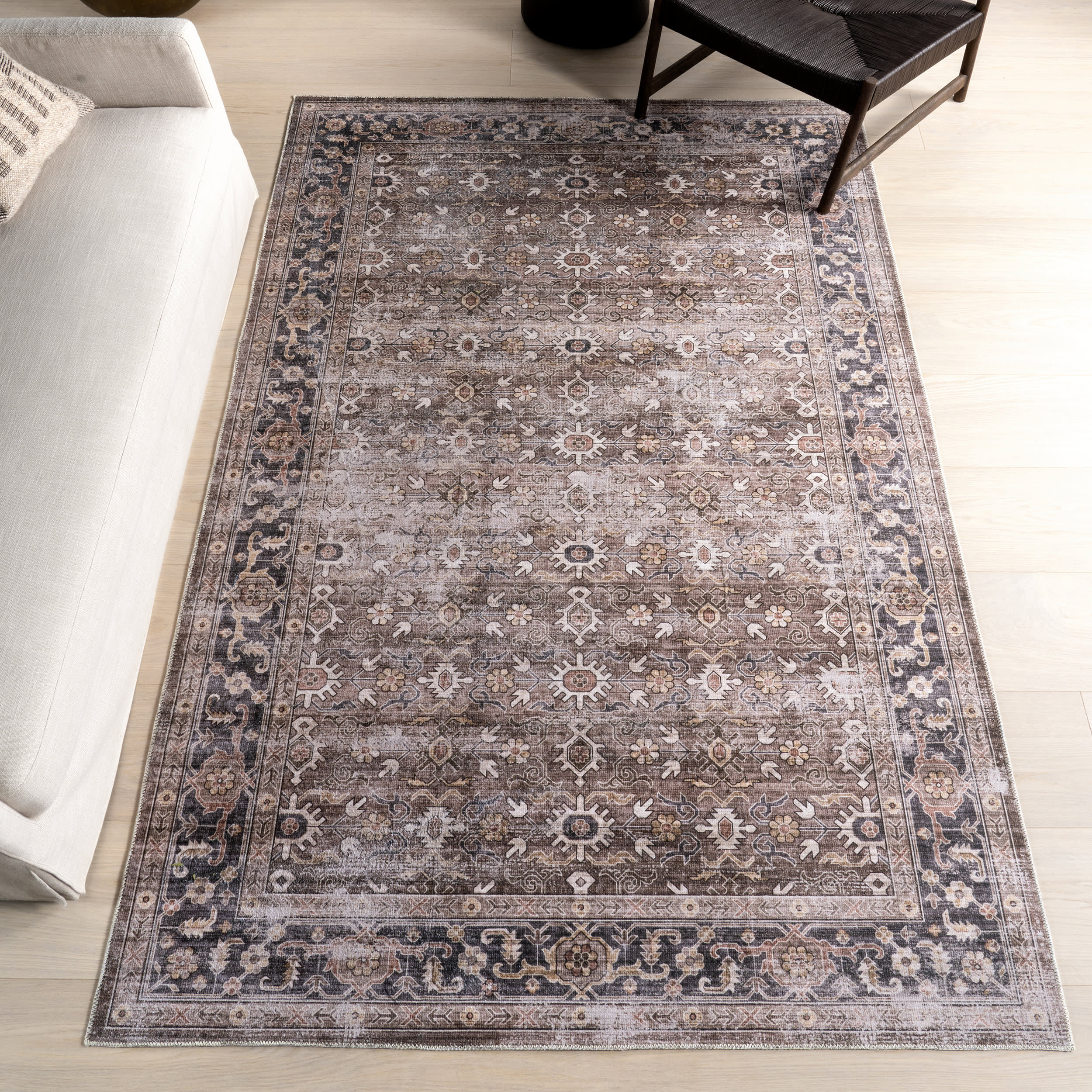 Myrtle Washable Vintage Rug | Brown - Image 2