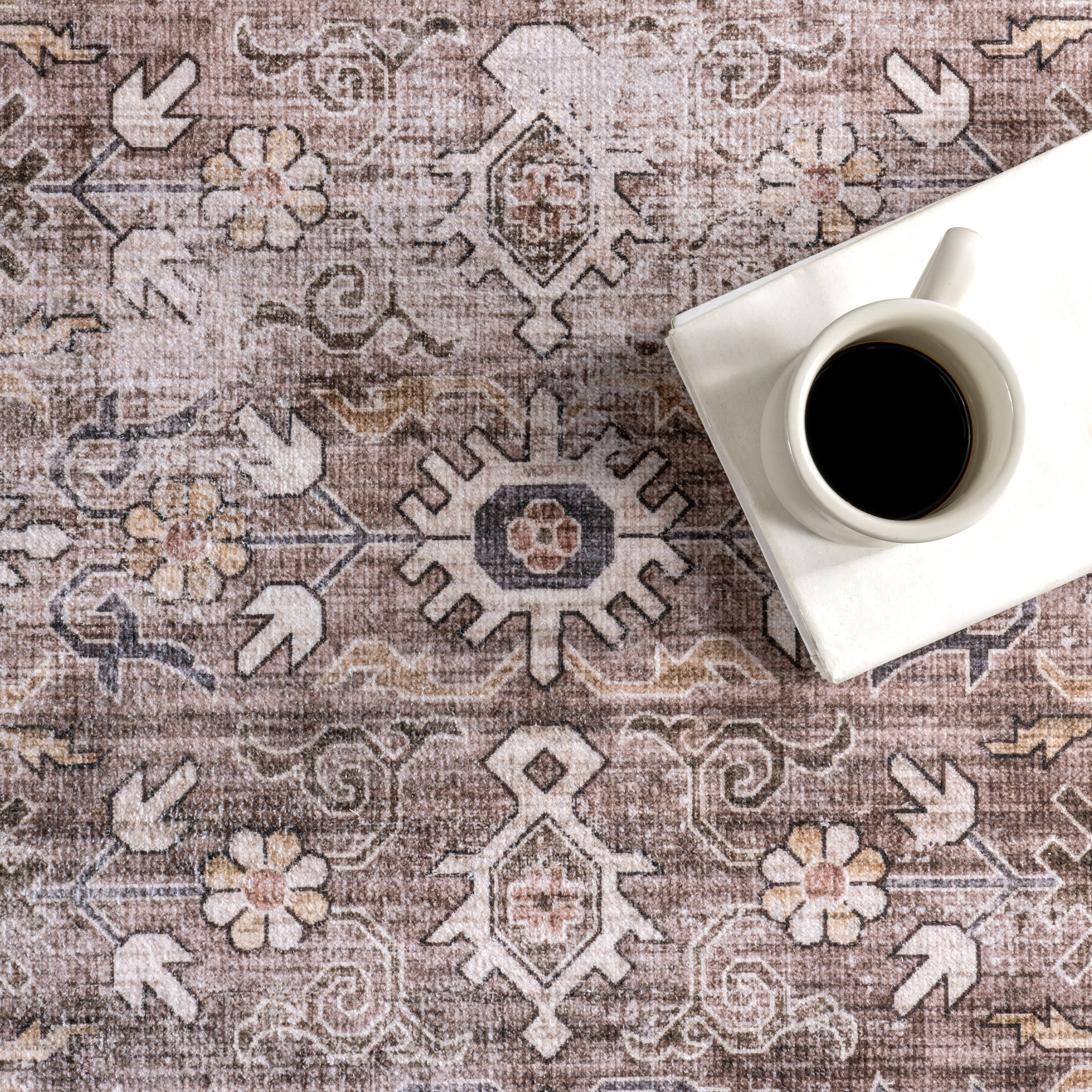 Myrtle Washable Vintage Rug | Brown - Image 8