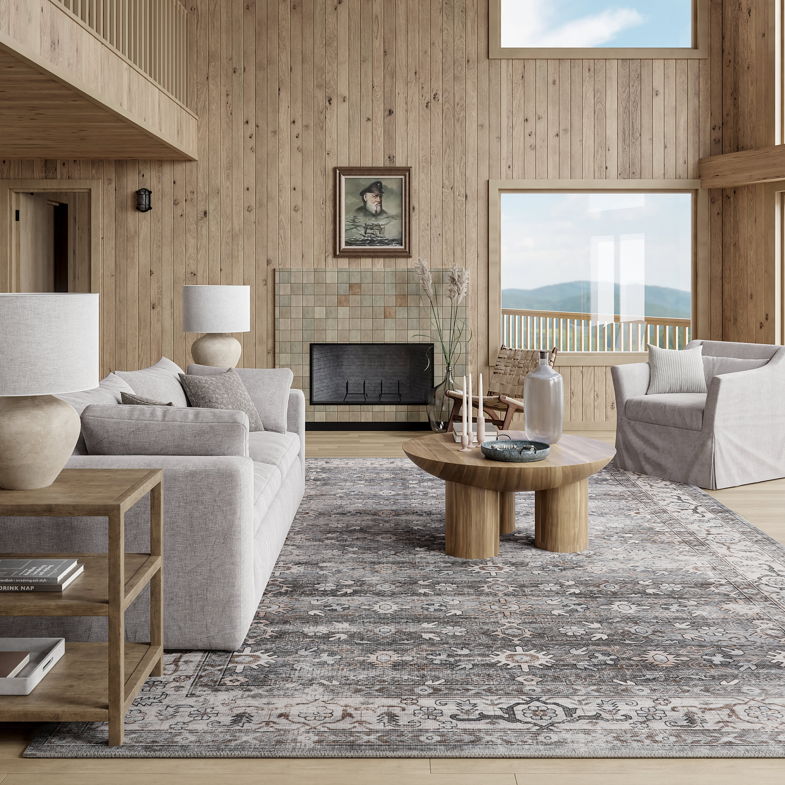 Myrtle Washable Vintage Rug | Grey - Image 2