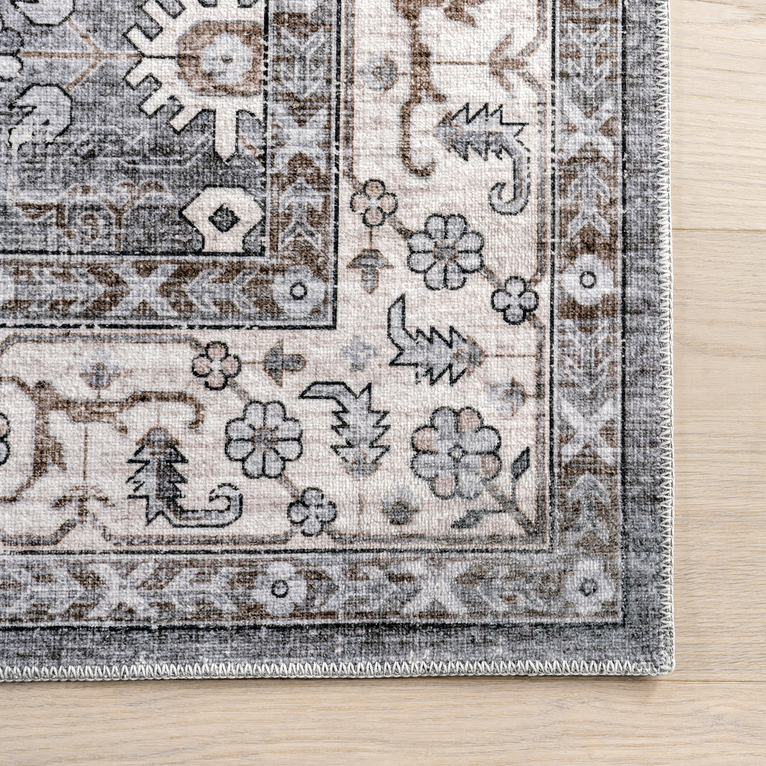 Myrtle Washable Vintage Rug | Grey - Image 4