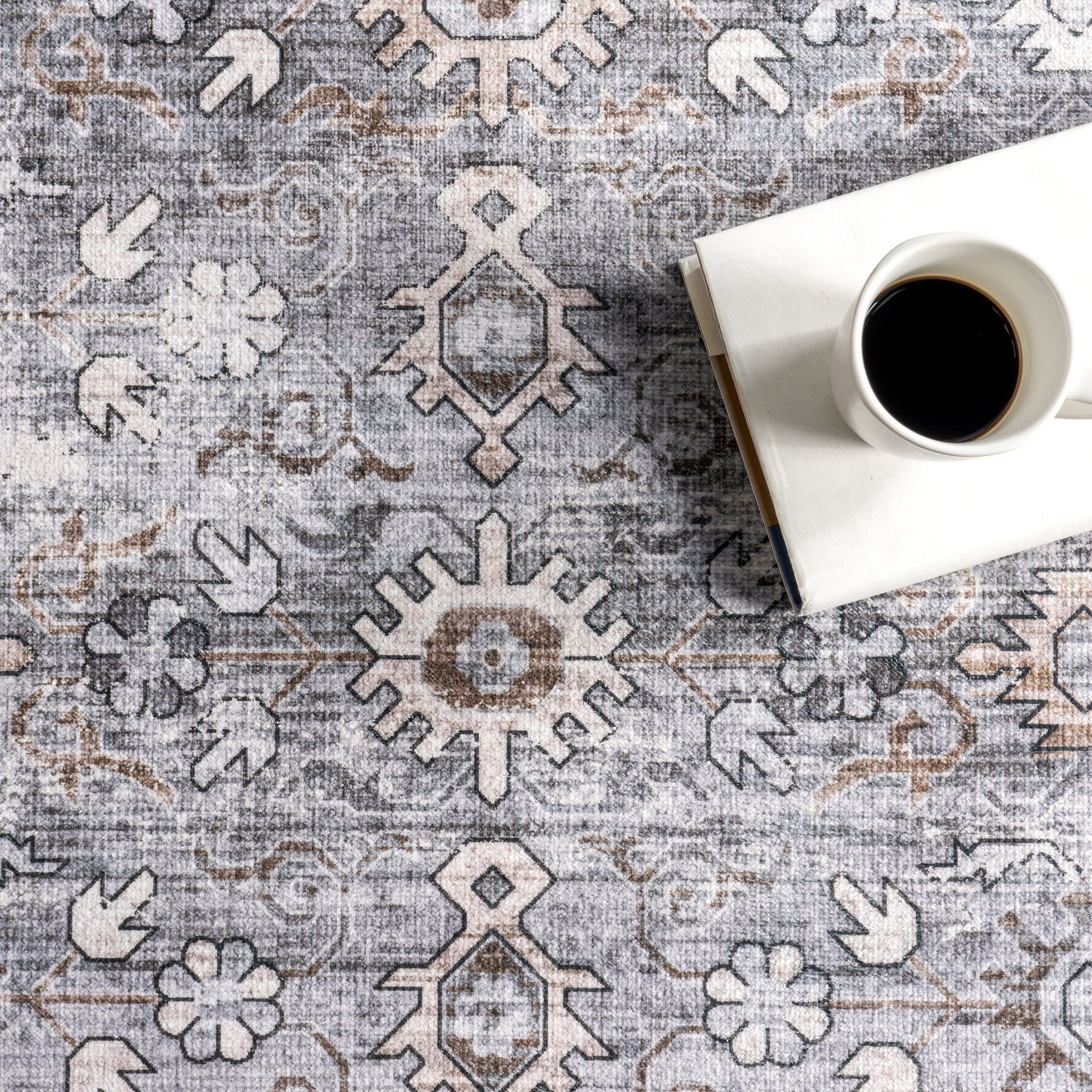 Myrtle Washable Vintage Rug | Grey - Image 7