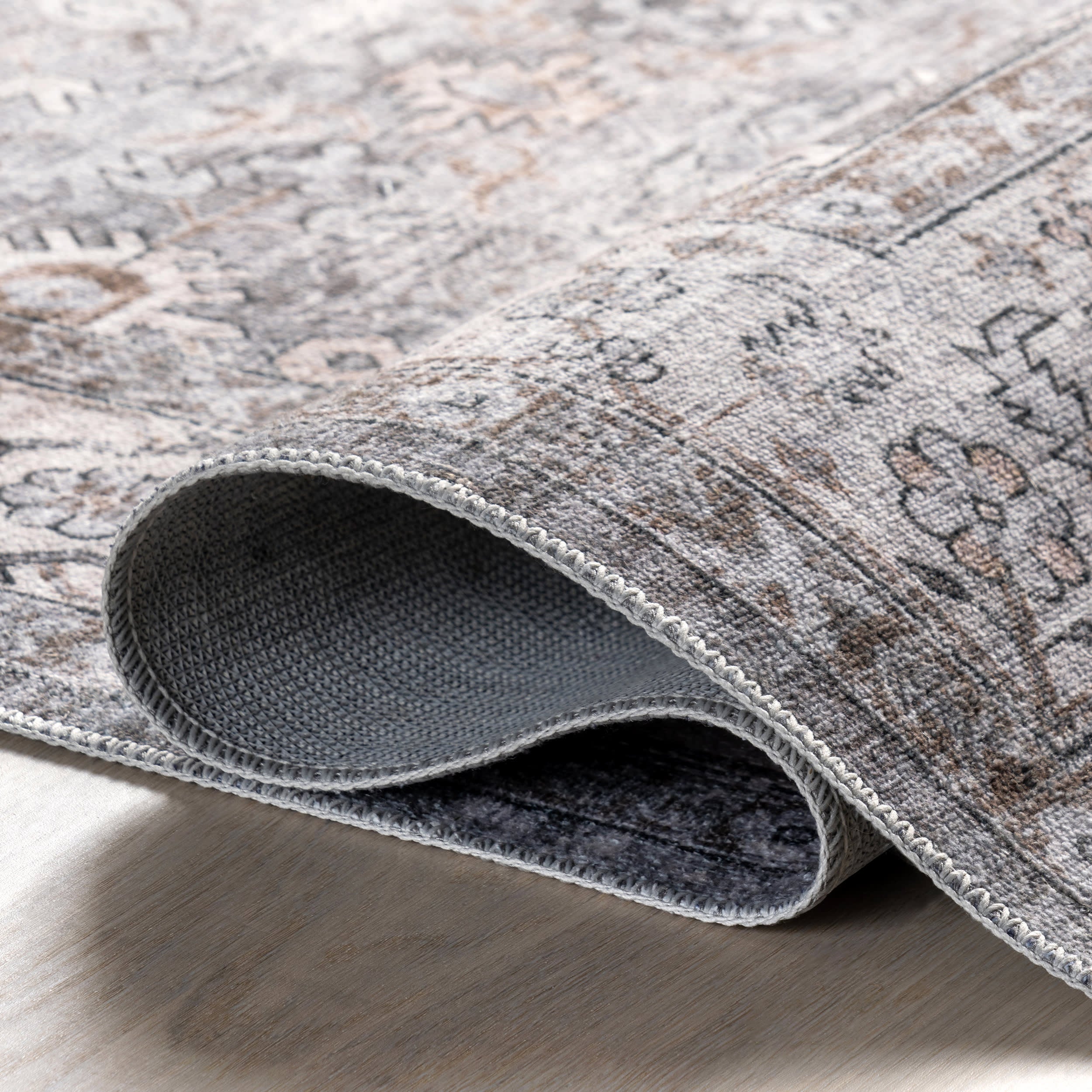 Myrtle Washable Vintage Rug | Grey - Image 8