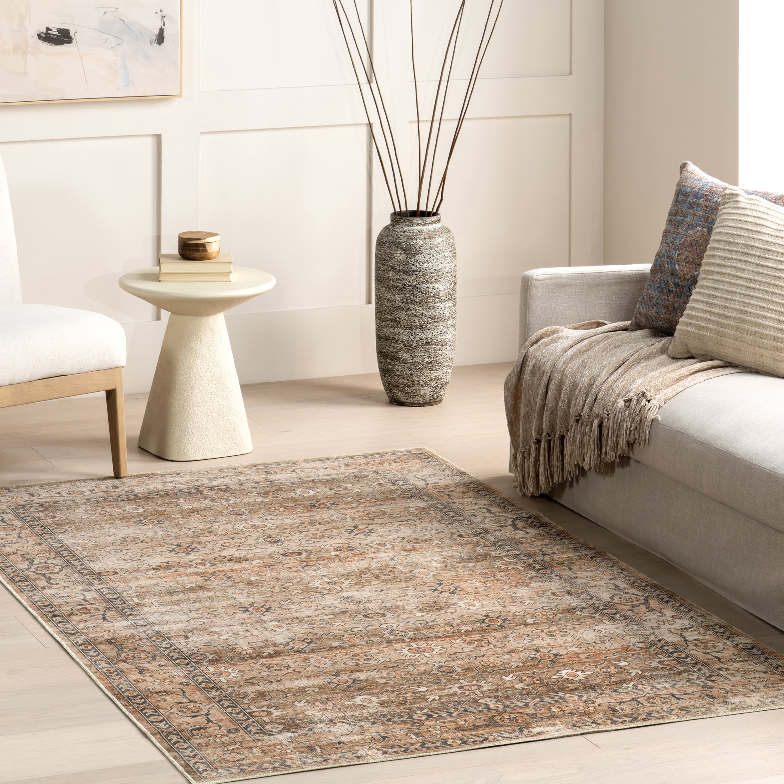 Myrtle Washable Vintage Rug | Taupe - Image 2