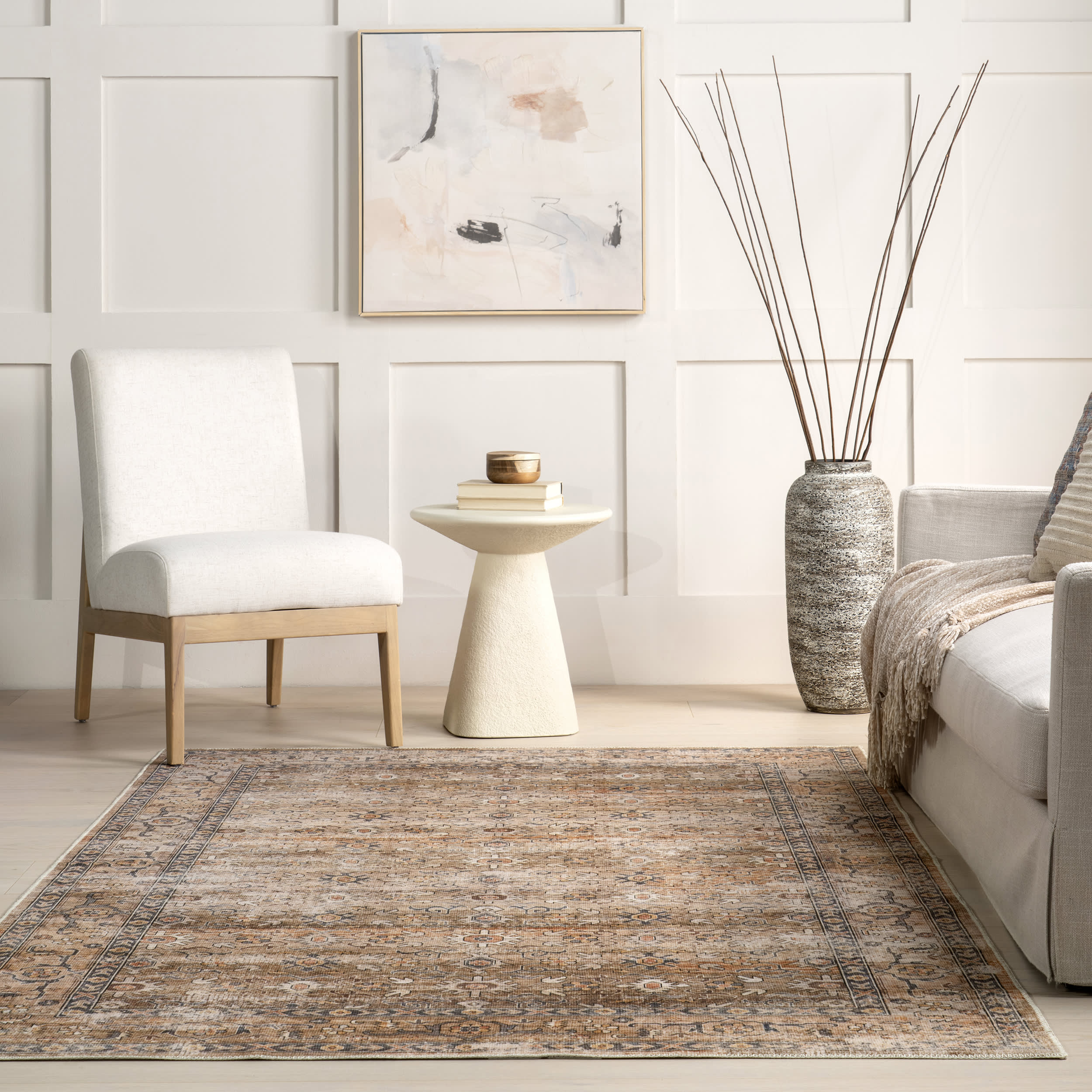 Myrtle Washable Vintage Rug | Taupe - Image 4