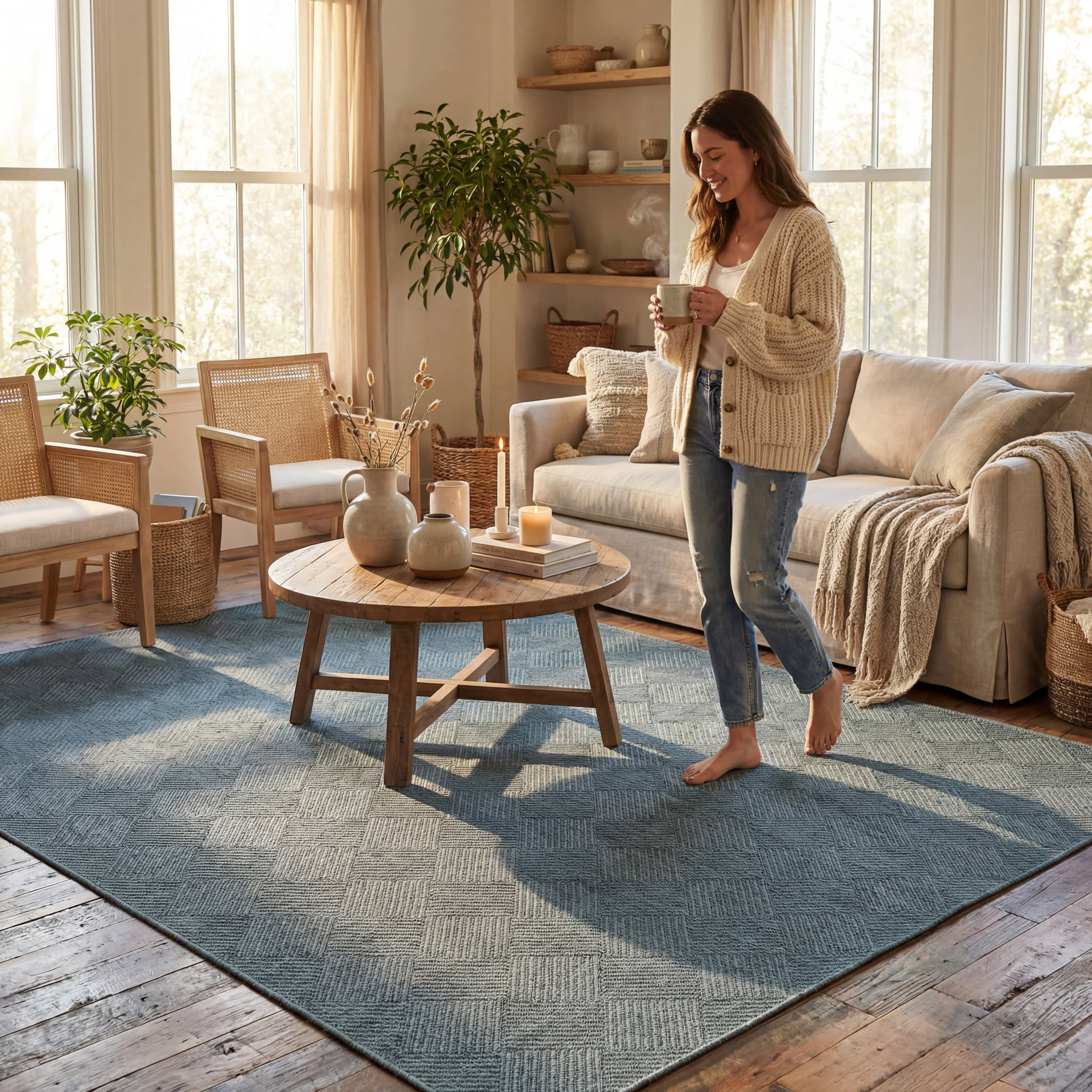 Nahla Modern Diamond Indoor/Outdoor Rug | Aqua - Image 9