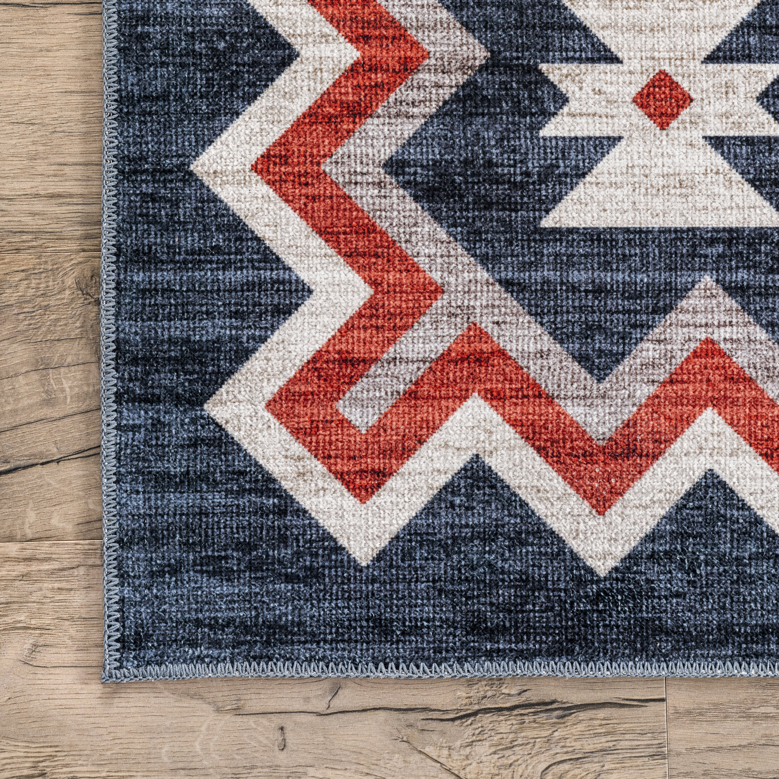 Nancy Southwestern Diamond Washable Rug | Navy - Image 3