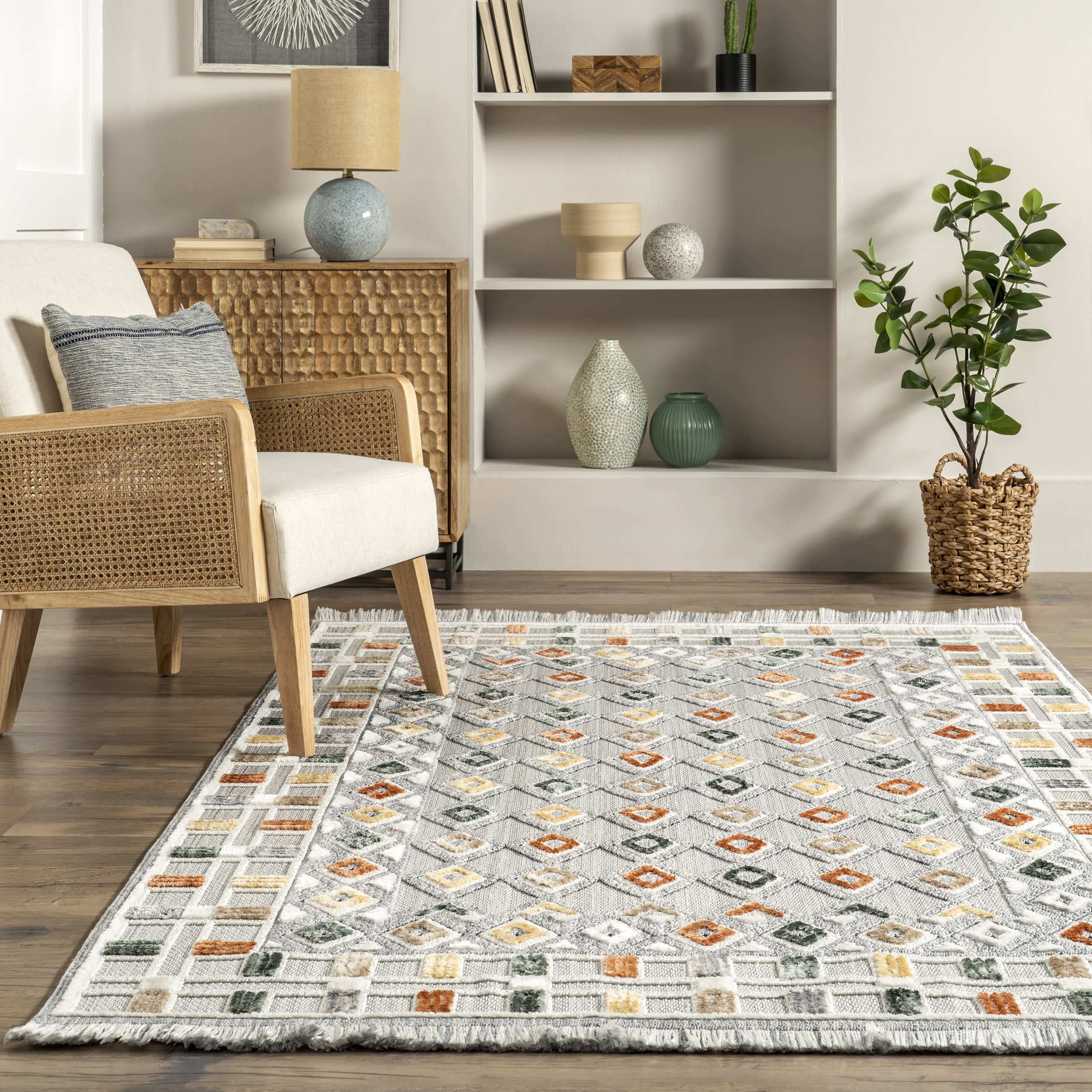Nanette Iridescent Mini Diamonds Rug | Light Grey - Image 4