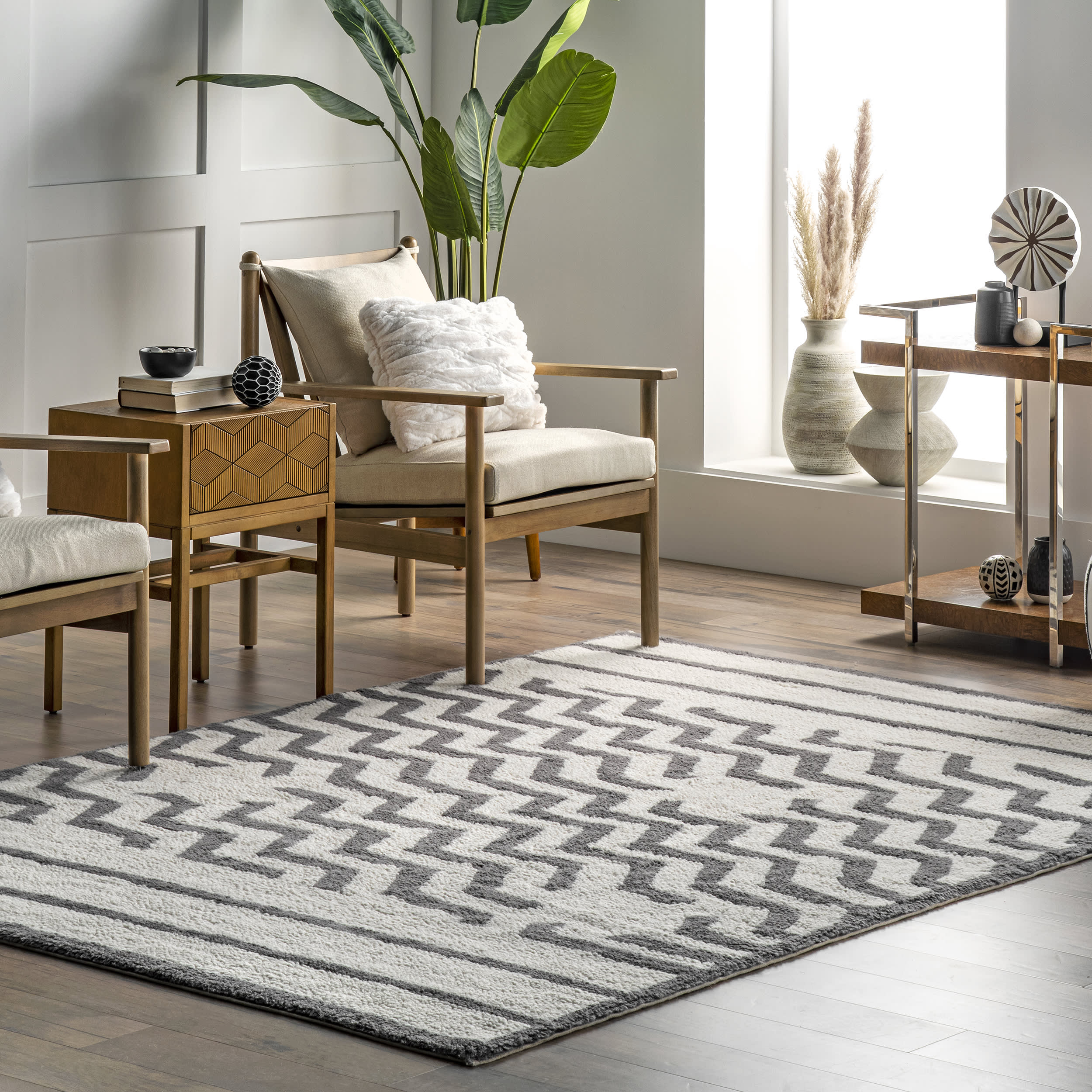 Naomi Wool Chevron Washable Rug | Ivory - Image 2