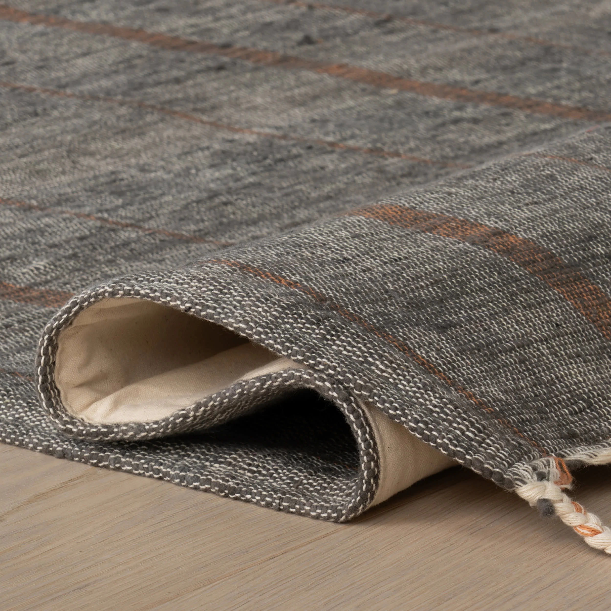 Nare Striped Handmade Cotton Rug | Grey - Image 3