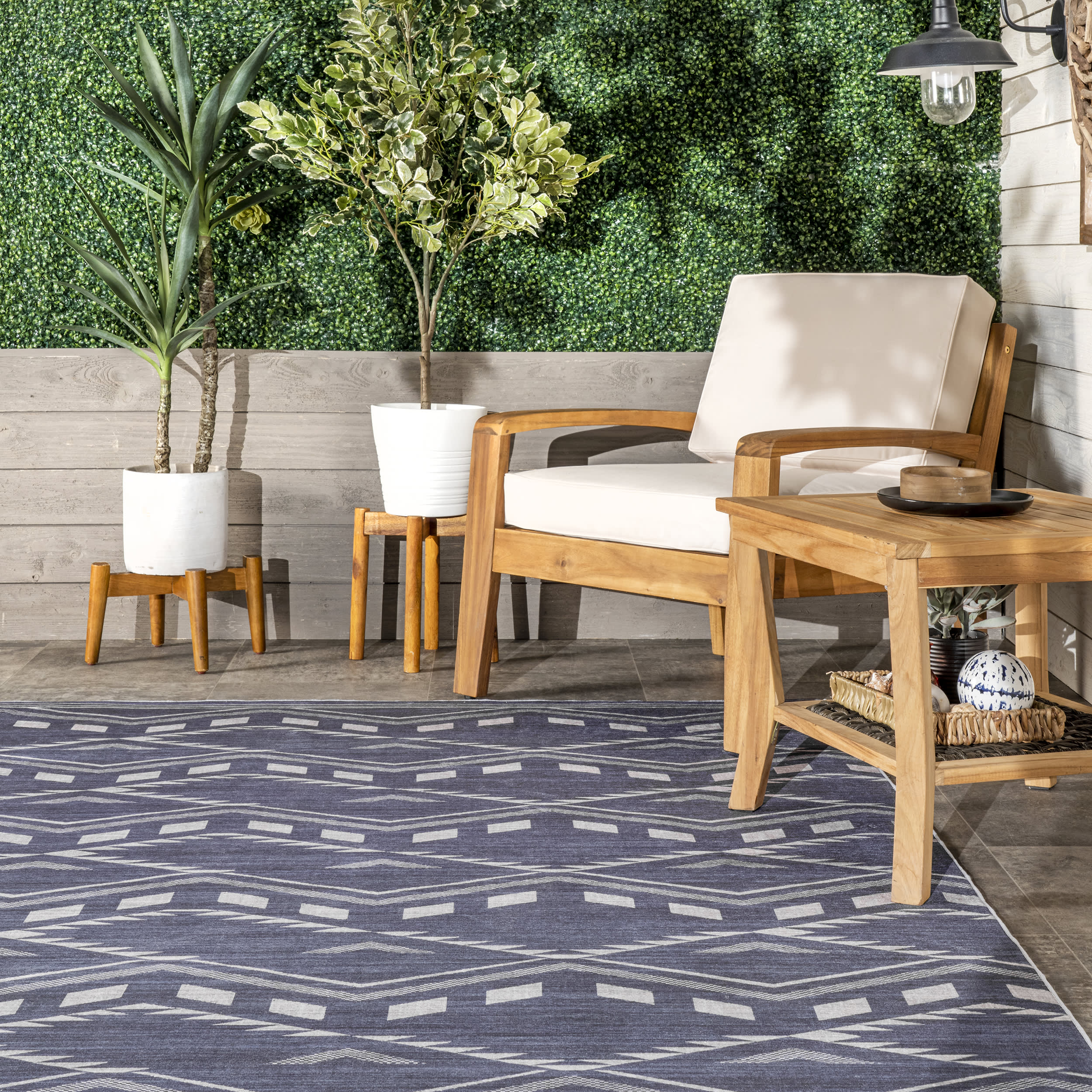 Natalia Chevrons Washable Indoor/Outdoor Rug | Blue - Image 4
