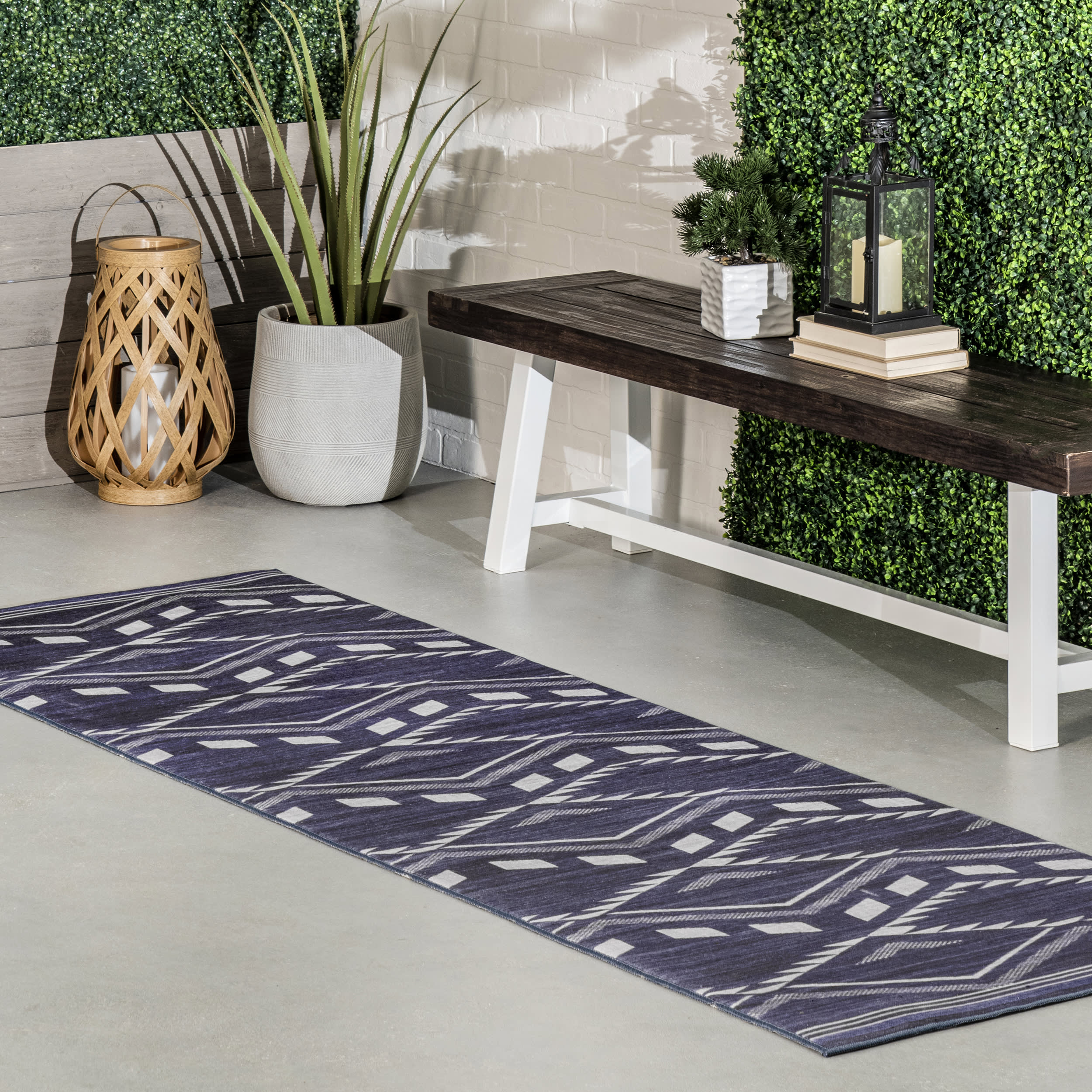 Natalia Chevrons Washable Indoor/Outdoor Rug | Blue - Image 2
