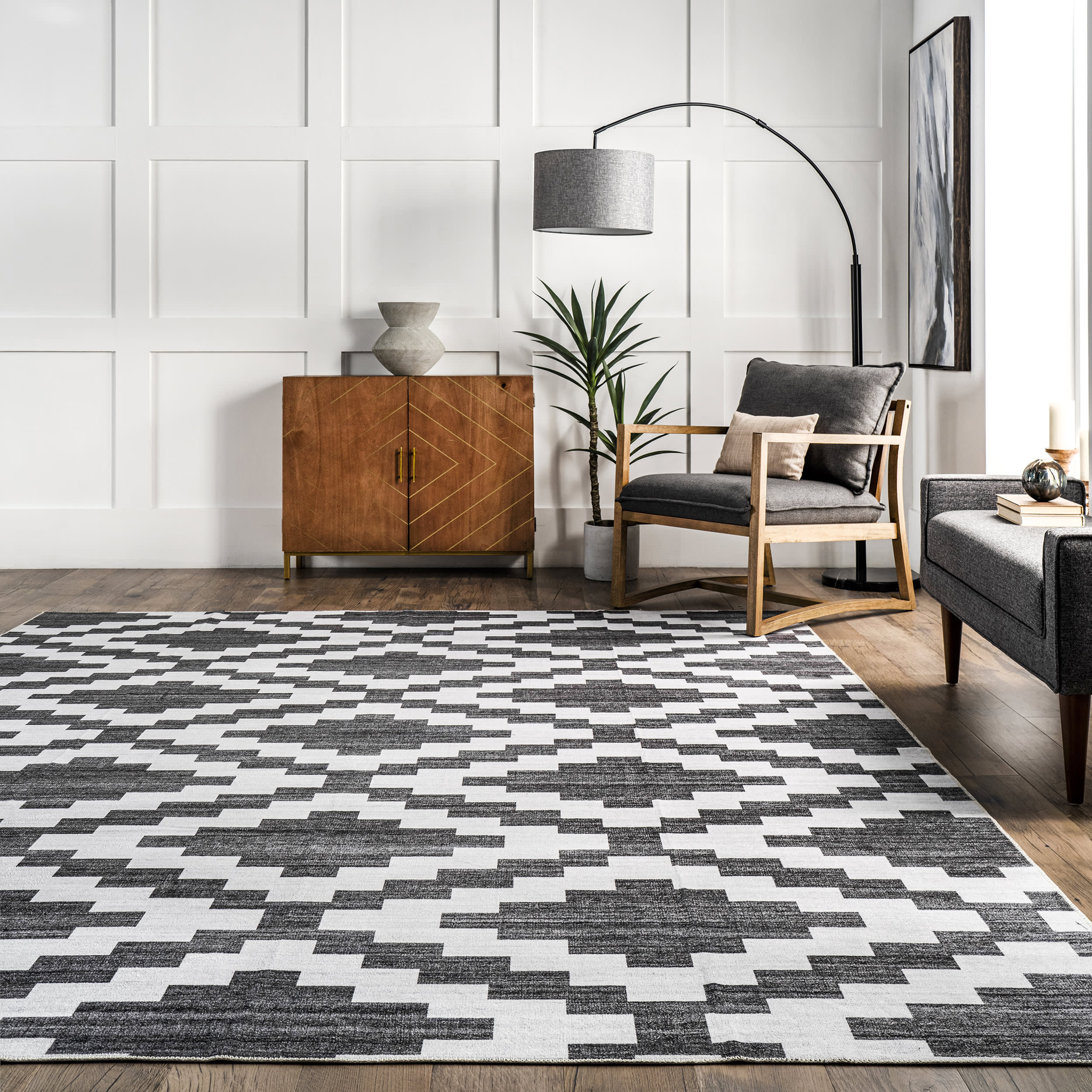 Natalie Washable Diamond Rug | Charcoal - Image 4