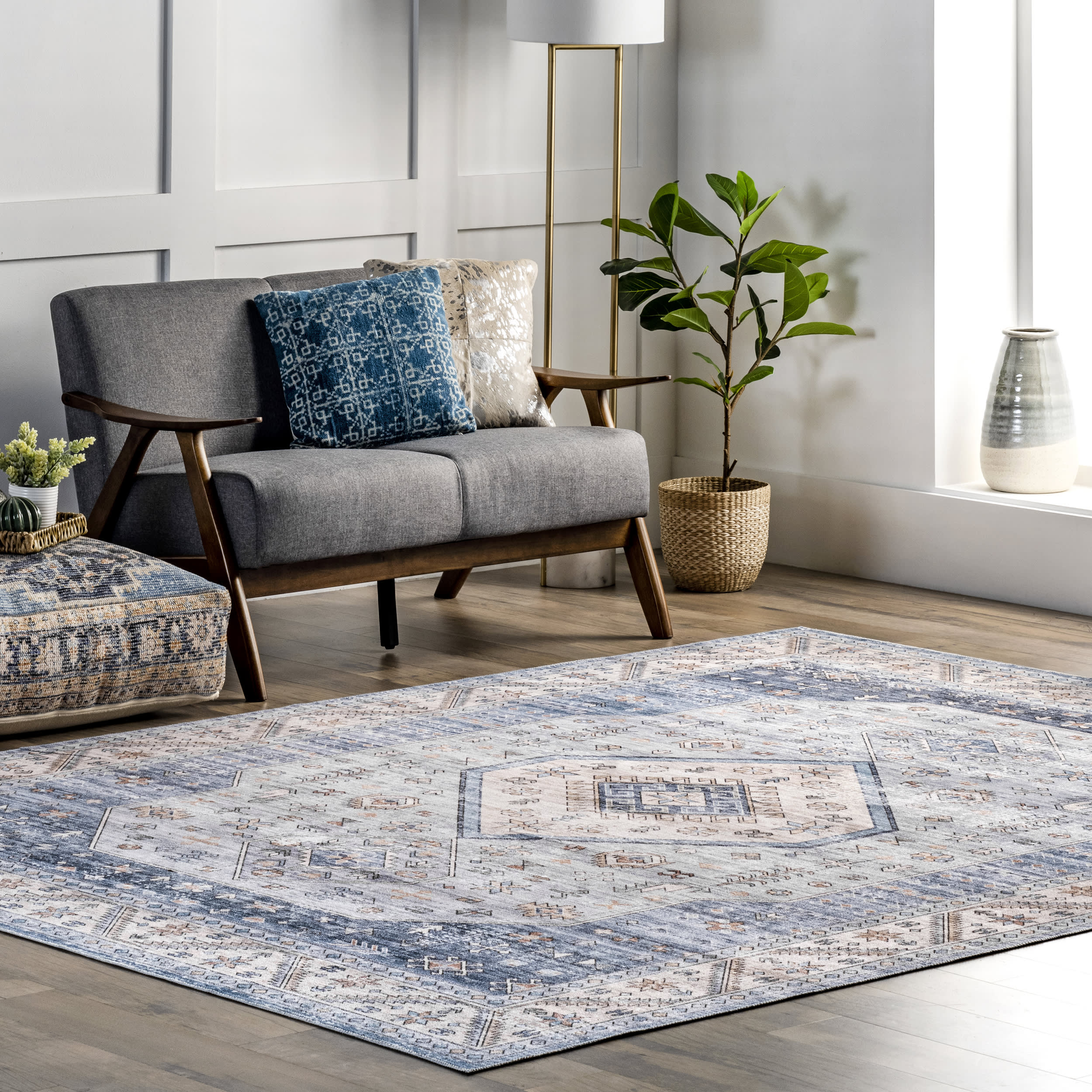 Natasha Medallion Washable Rug | Blue - Image 2