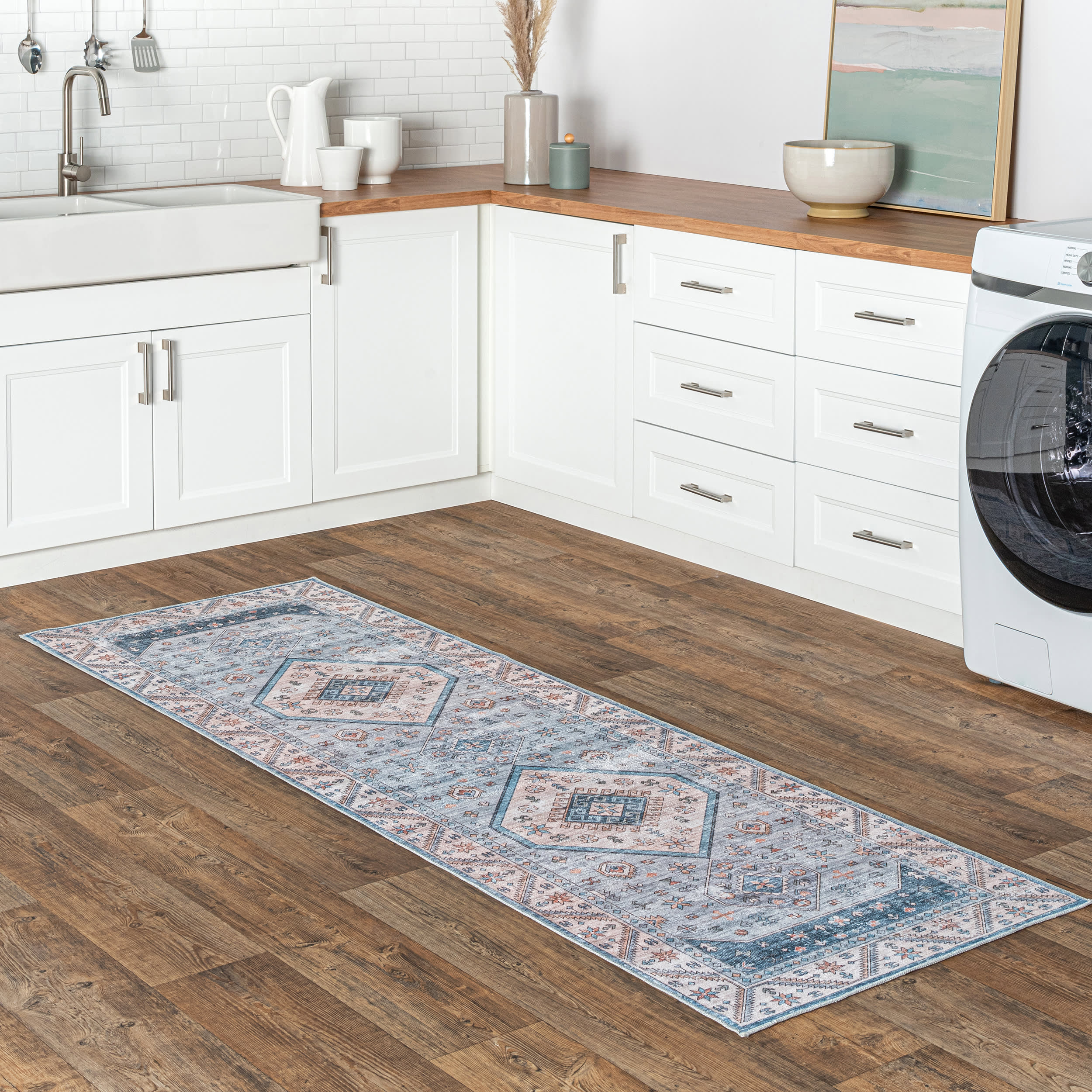 Natasha Medallion Washable Rug | Blue - Image 2
