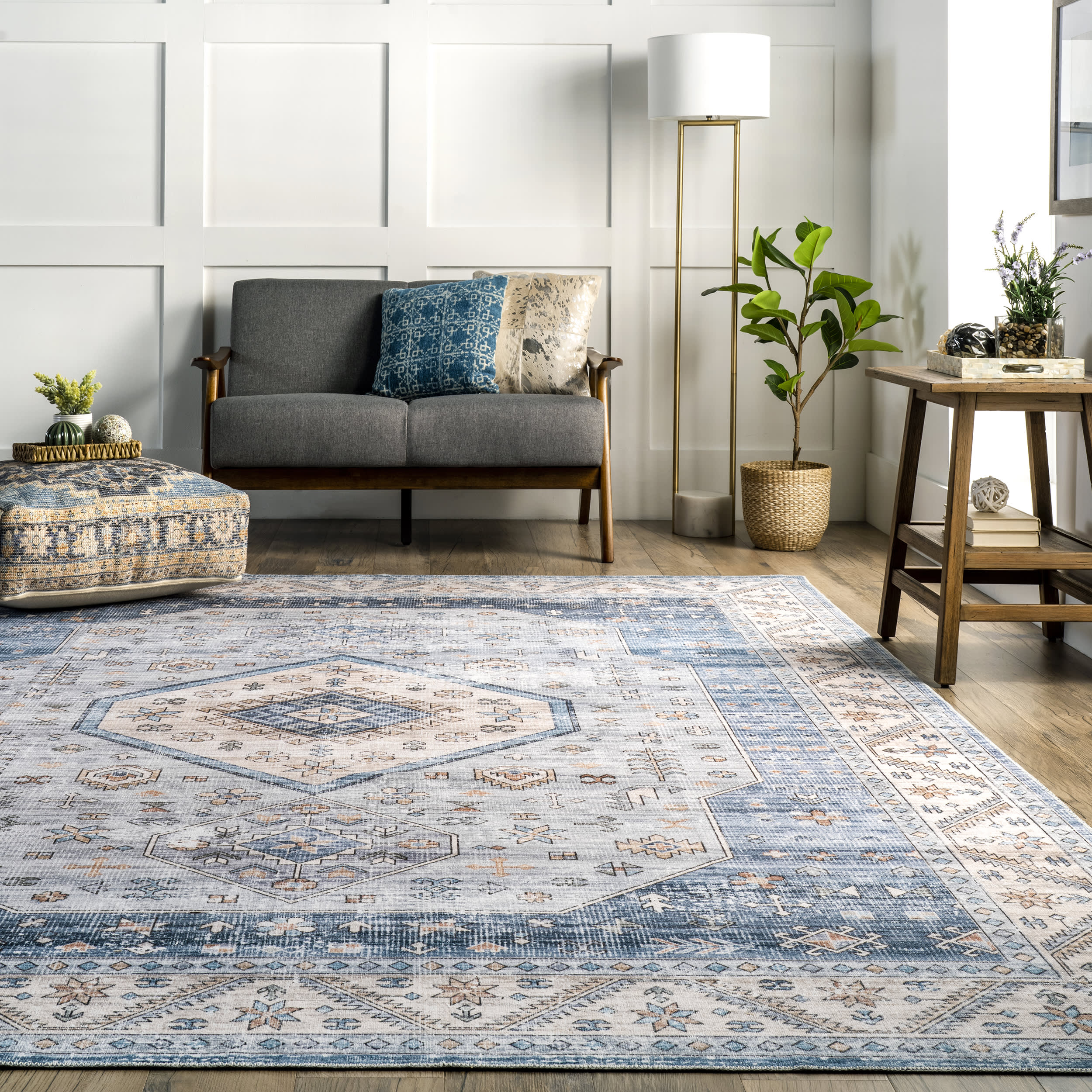 Natasha Medallion Washable Rug | Blue - Image 4