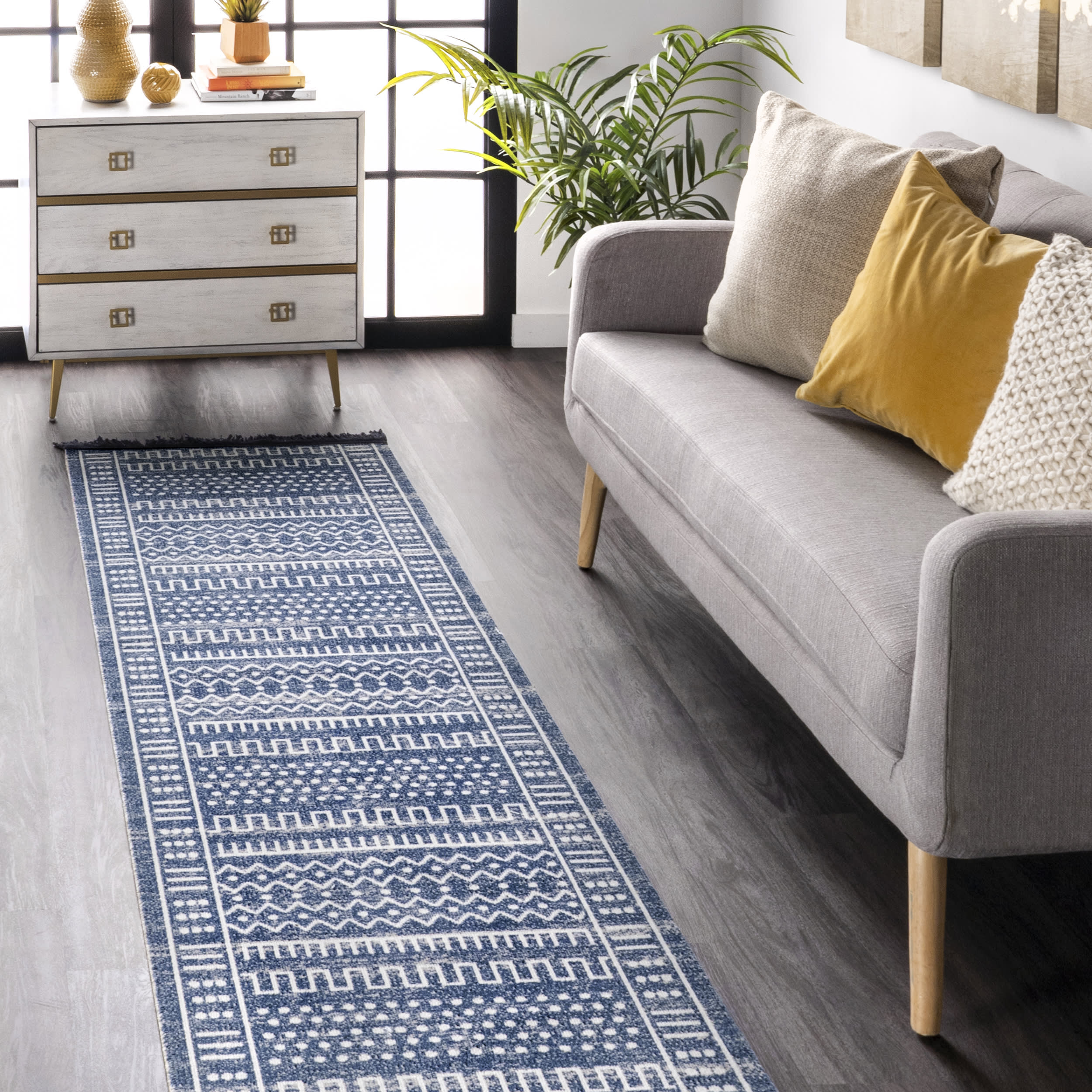 Native Indoor/Outdoor With Tassels Rug | Dark Blue - Image 2