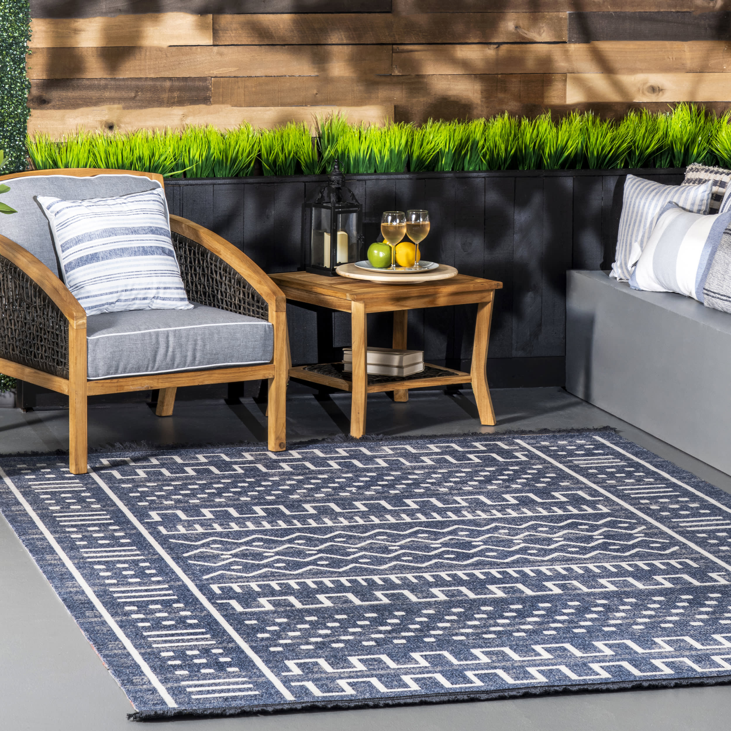 Native Indoor/Outdoor With Tassels Rug | Dark Blue - Image 2