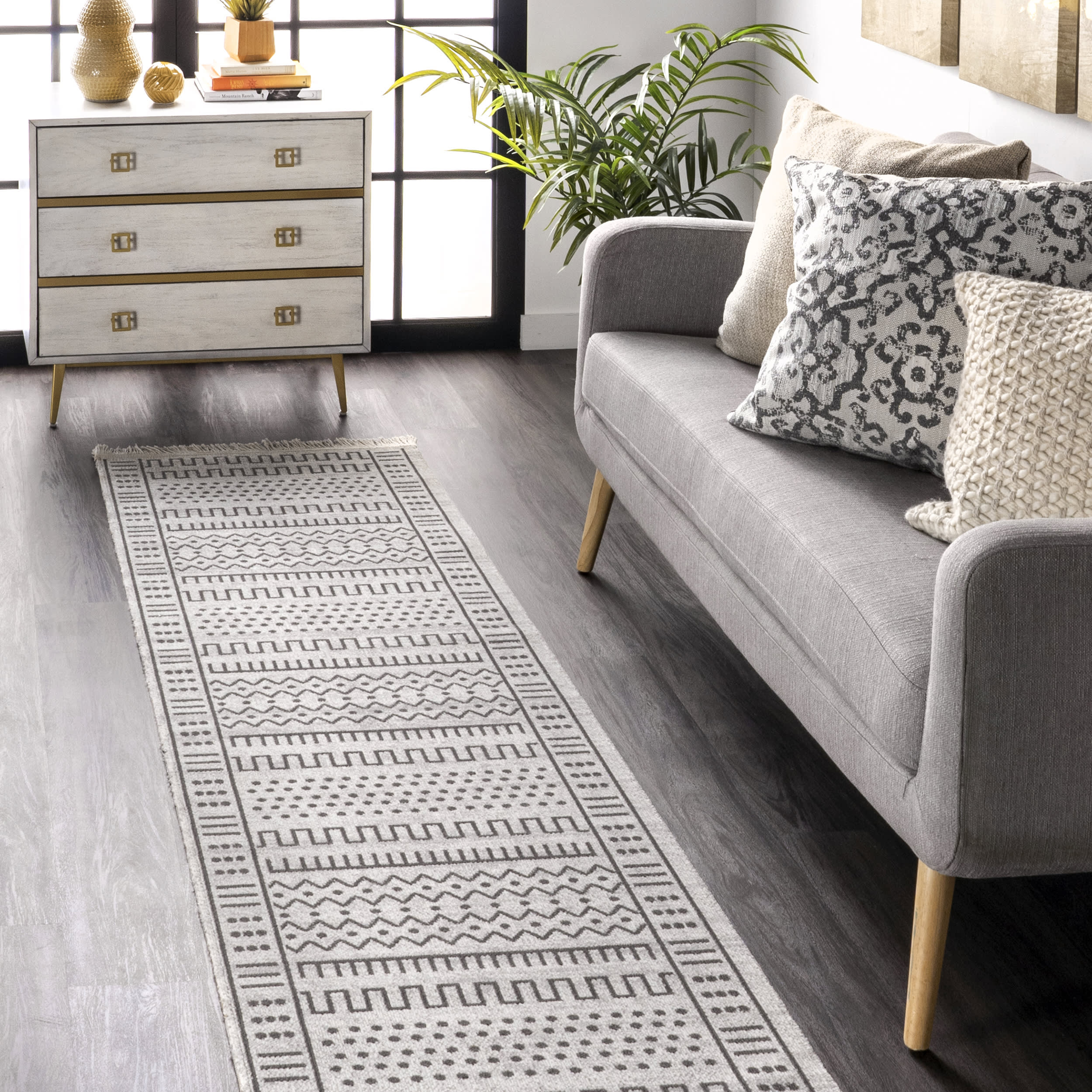 Native Indoor/Outdoor With Tassels Rug | Light Grey - Image 2