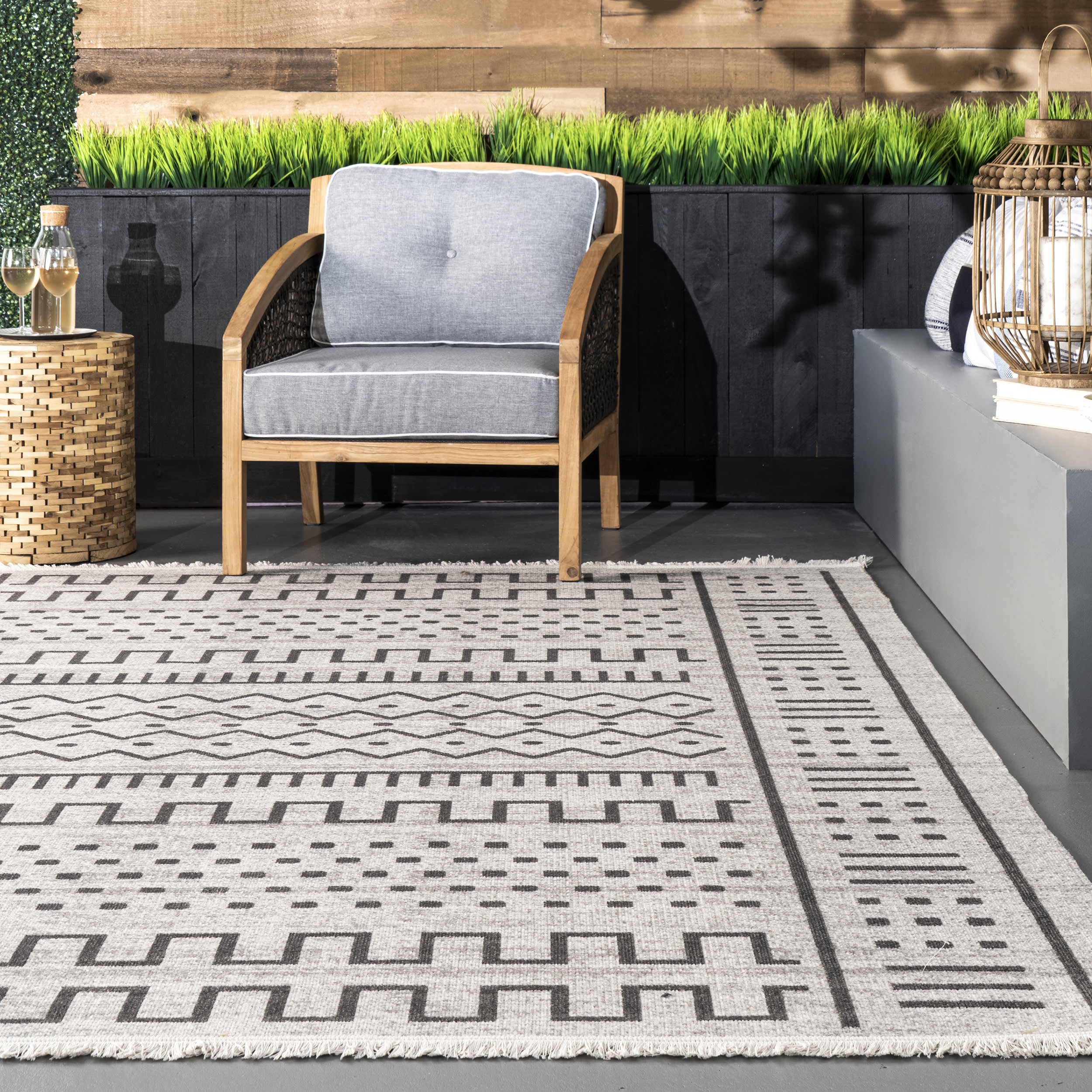 Native Indoor/Outdoor With Tassels Rug | Light Grey - Image 4