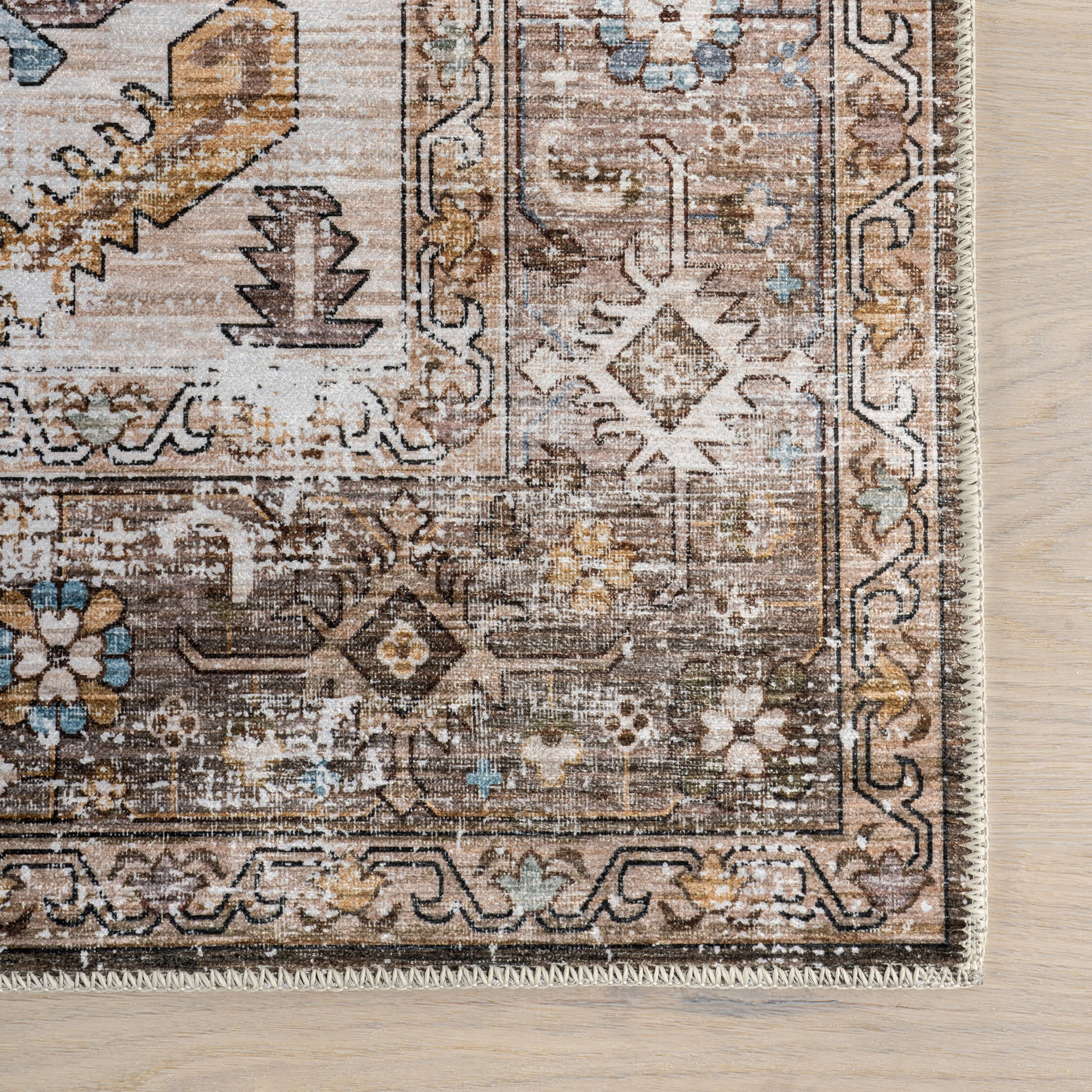 Native Iris Medallion Spill Proof Washable Rug | Blue - Image 4