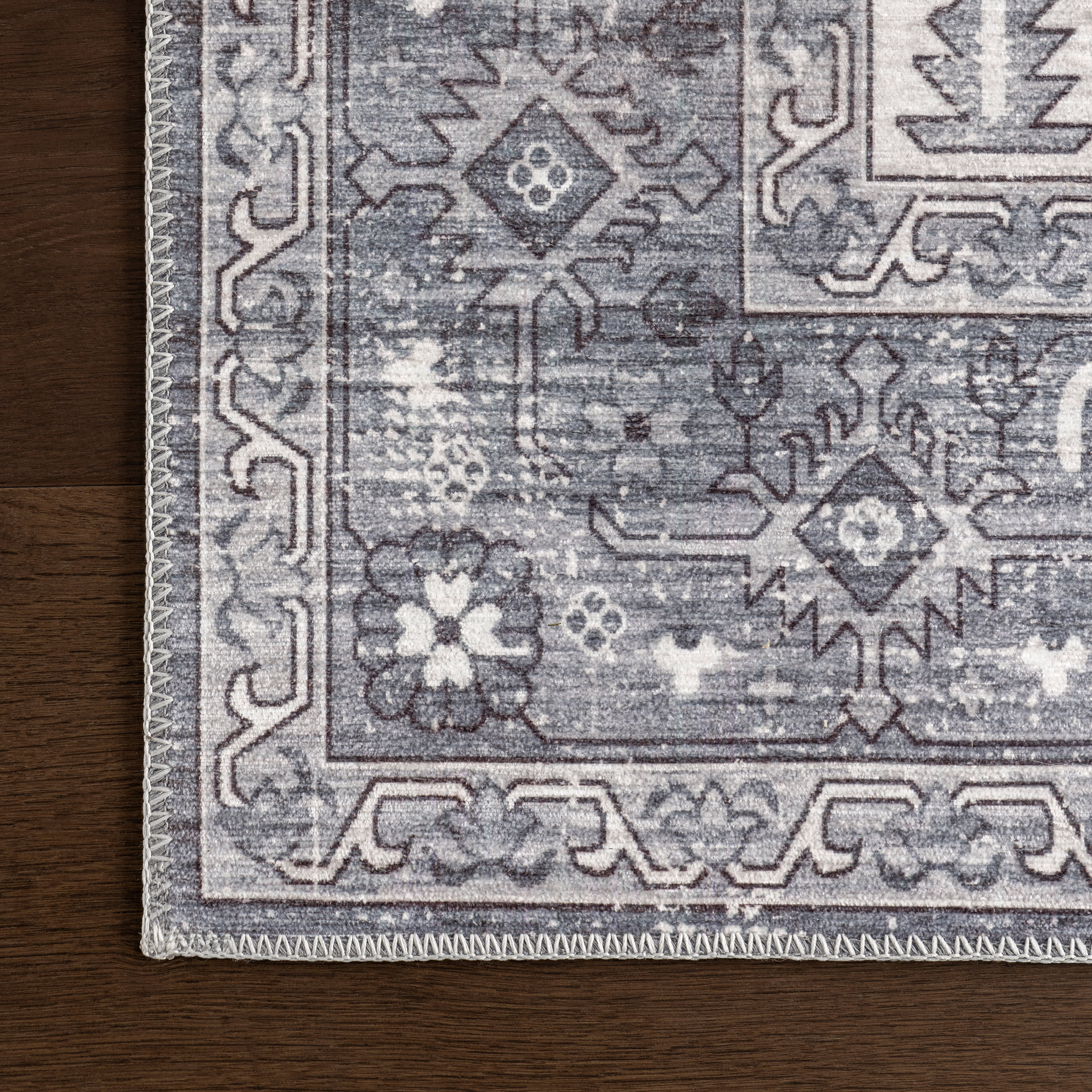 Native Iris Medallion Spill Proof Washable Rug | Grey - Image 4
