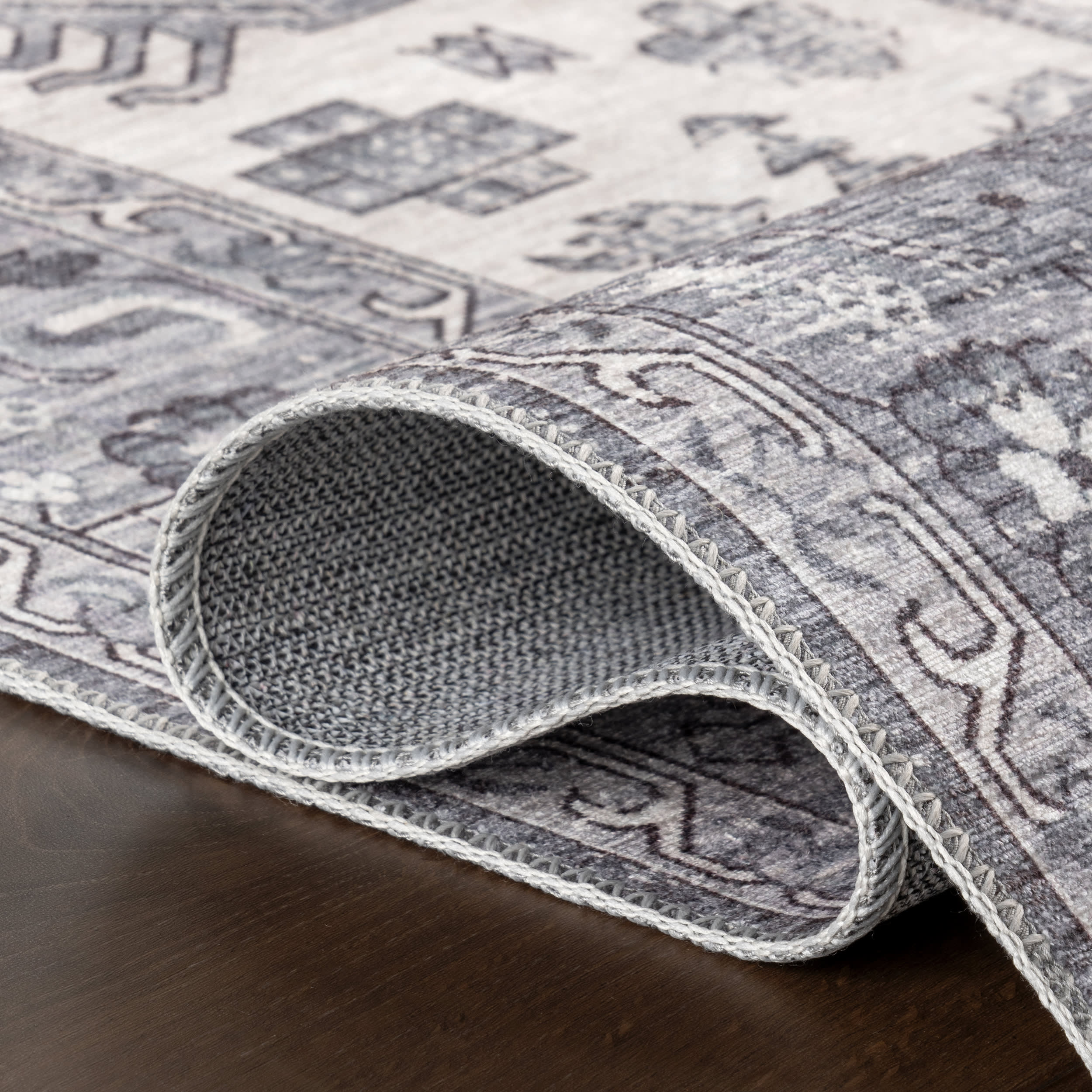 Native Iris Medallion Spill Proof Washable Rug | Grey - Image 9