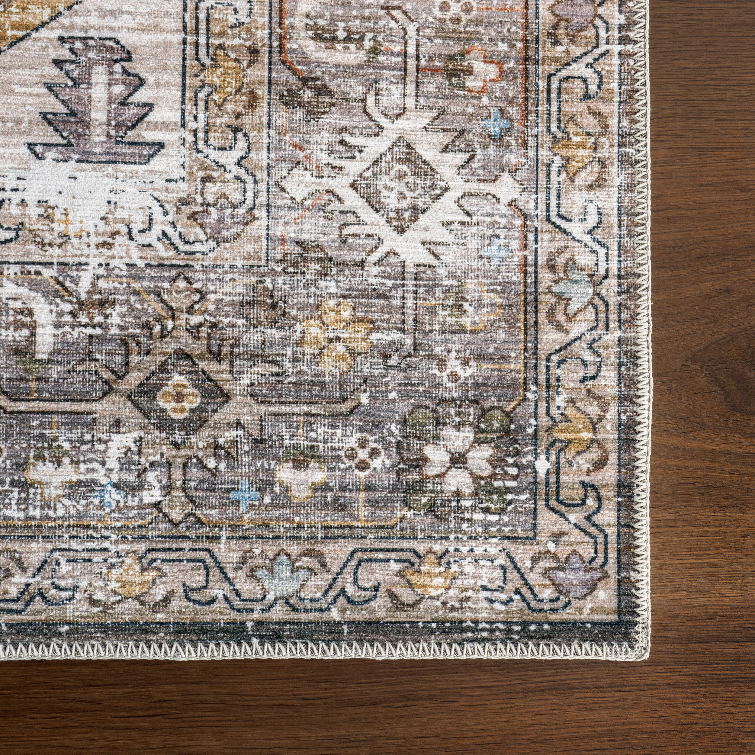 Native Iris Medallion Spill Proof Washable Rug | Peach - Image 4