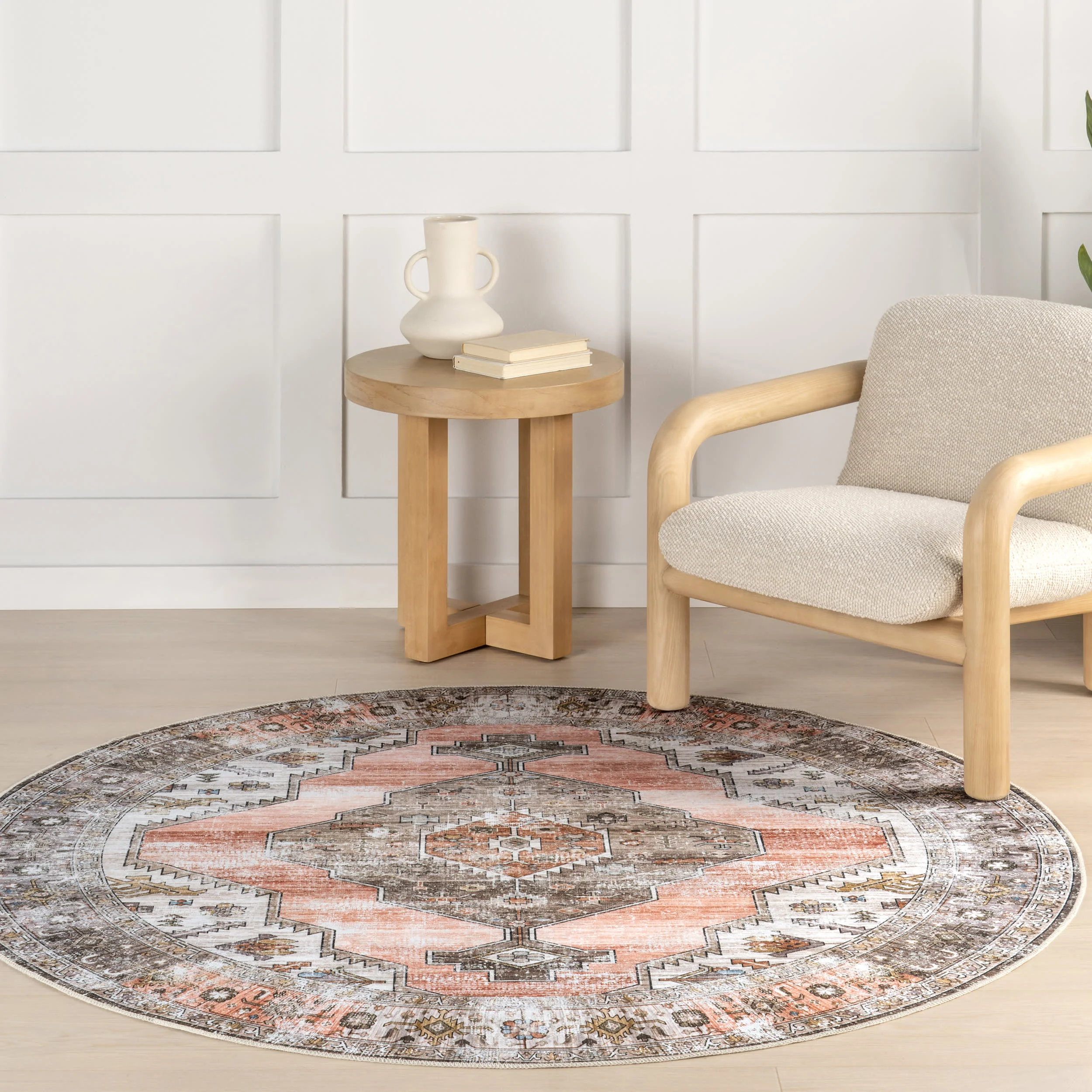Native Iris Medallion Spill Proof Washable Rug | Peach - Image 2