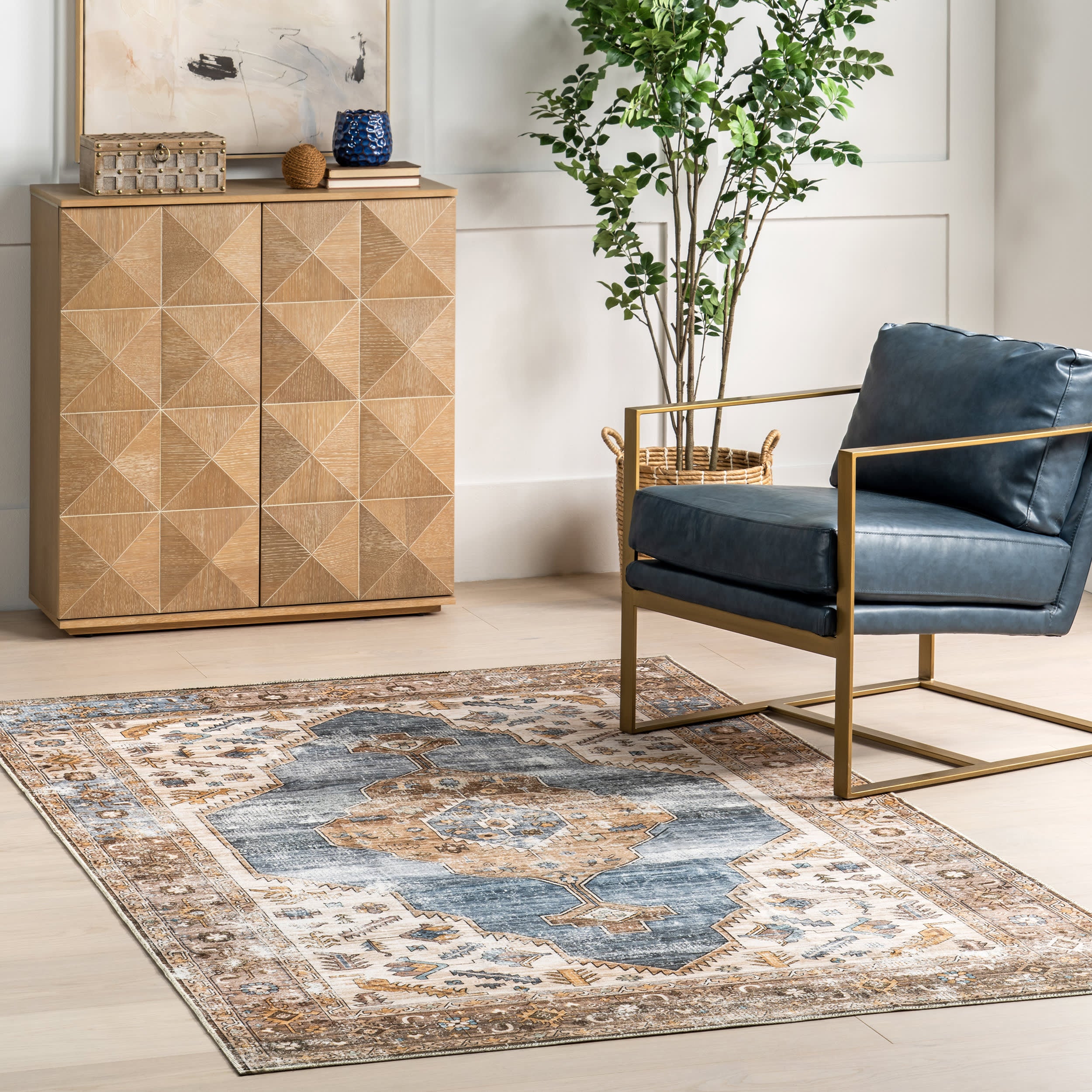 Native Iris Medallion Washable Rug | Blue - Image 2