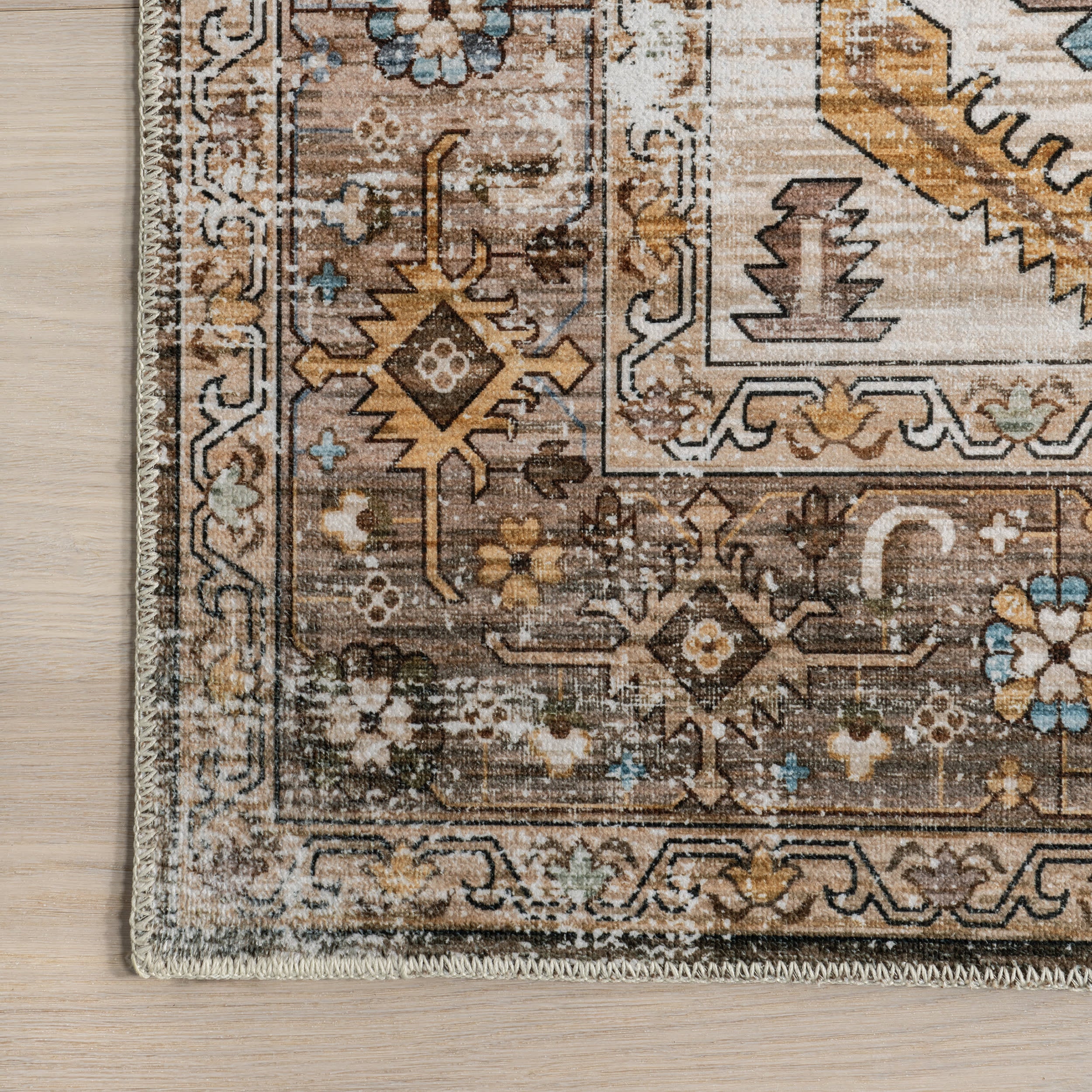 Native Iris Medallion Washable Rug | Blue - Image 3