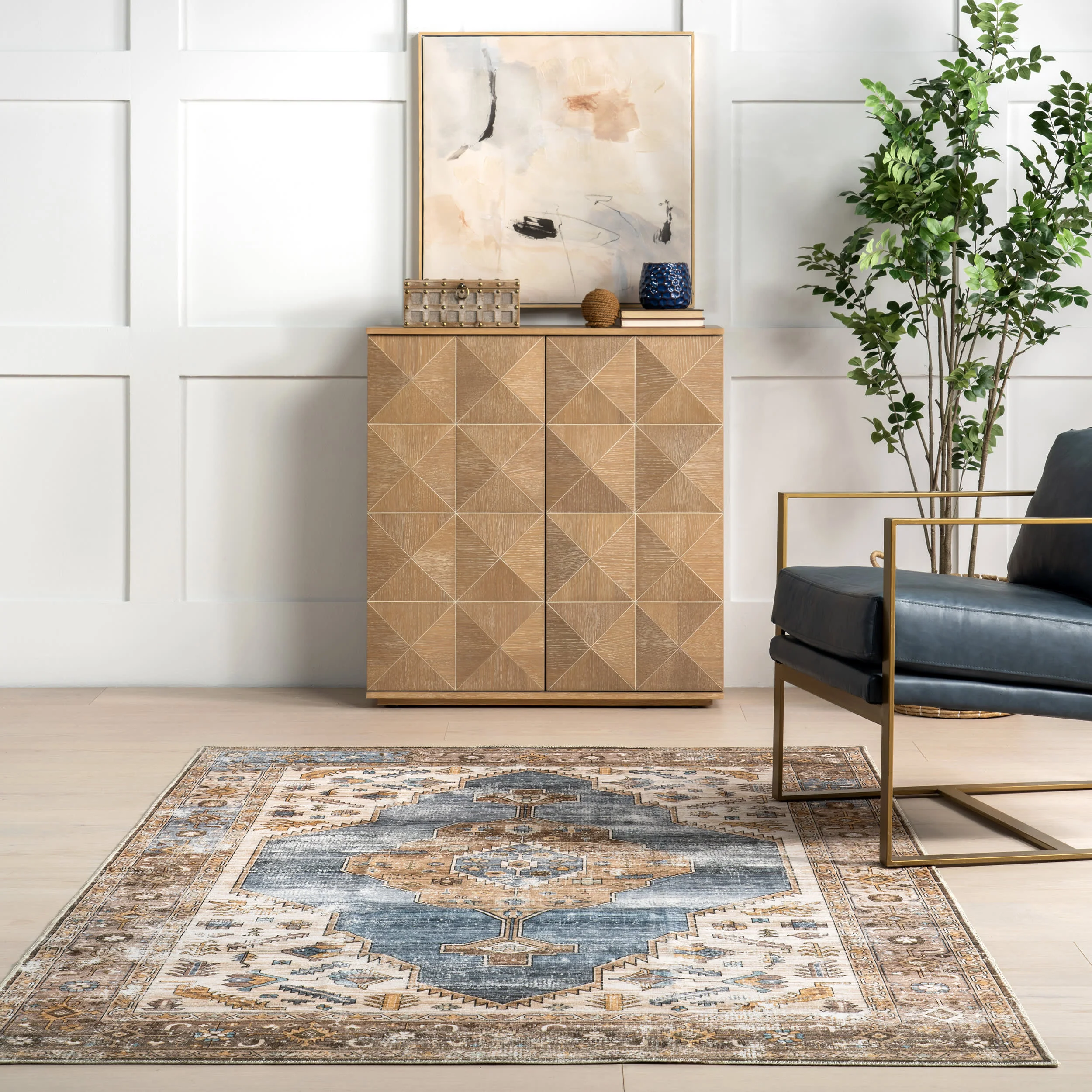 Native Iris Medallion Washable Rug | Blue - Image 4