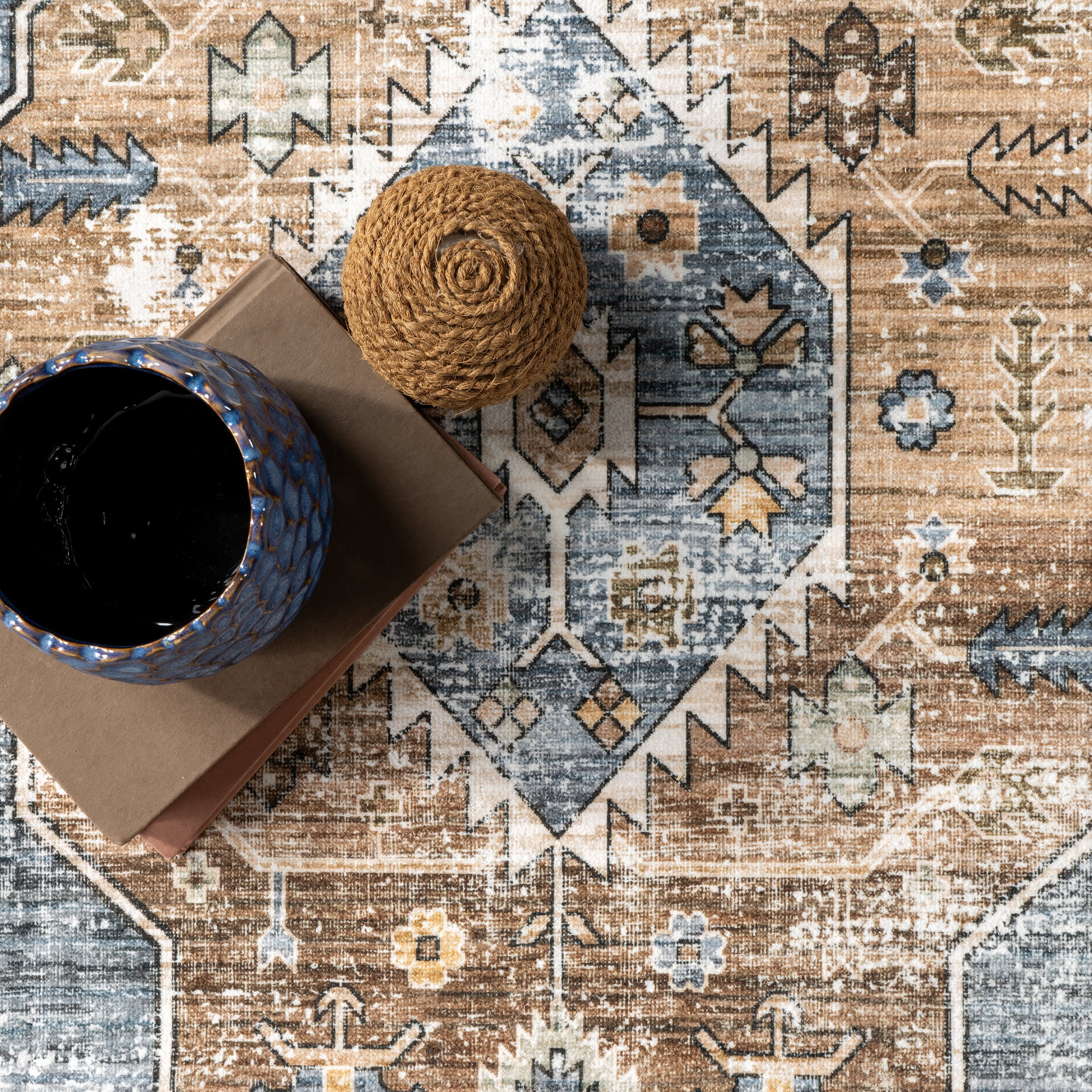 Native Iris Medallion Washable Rug | Blue - Image 7