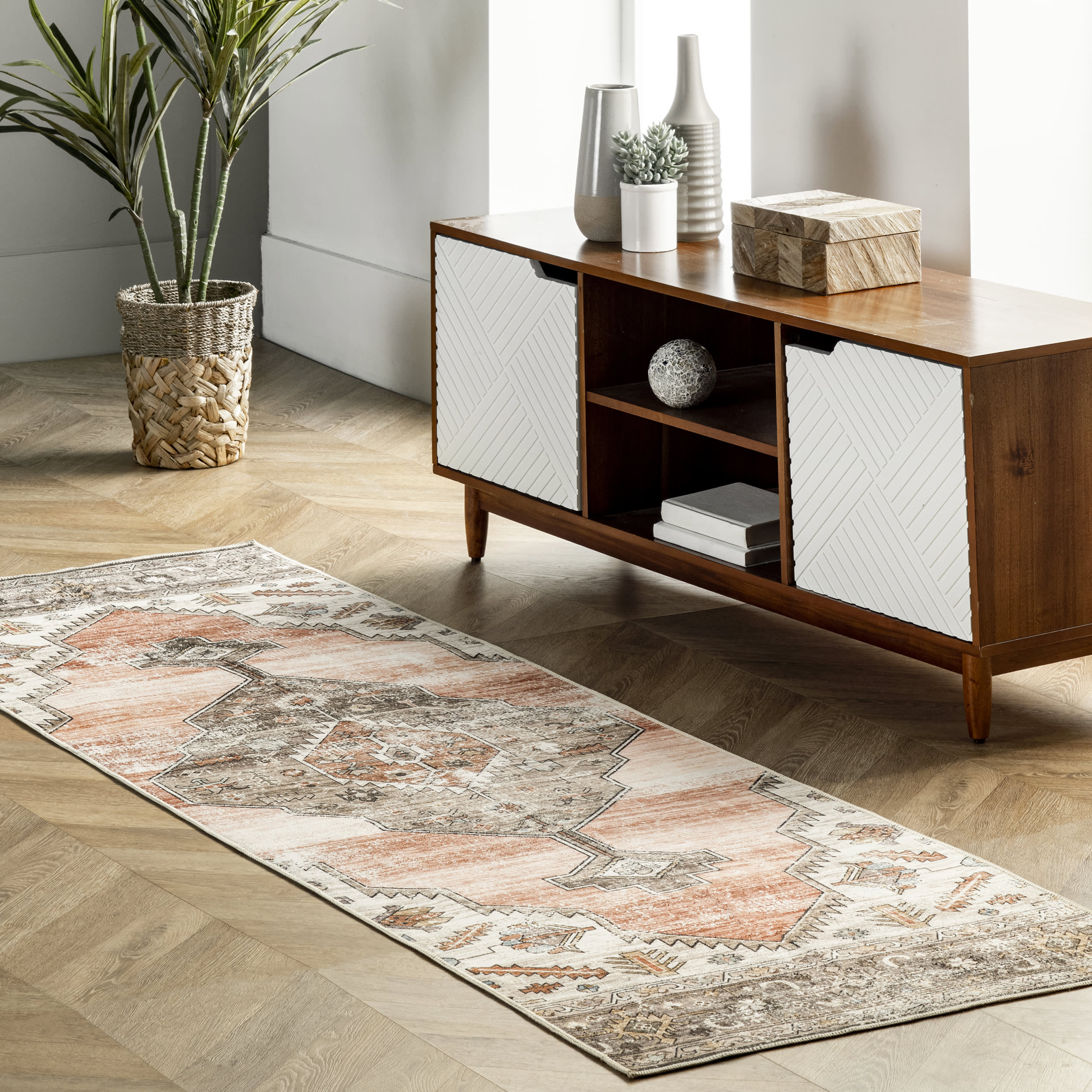 Native Iris Medallion Washable Rug | Peach - Image 2