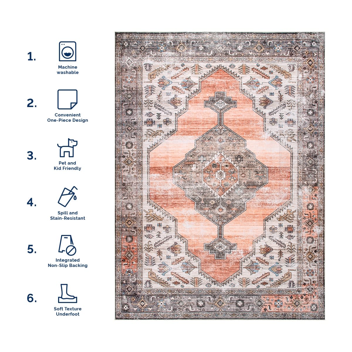 Native Iris Medallion Washable Rug | Peach - Image 6