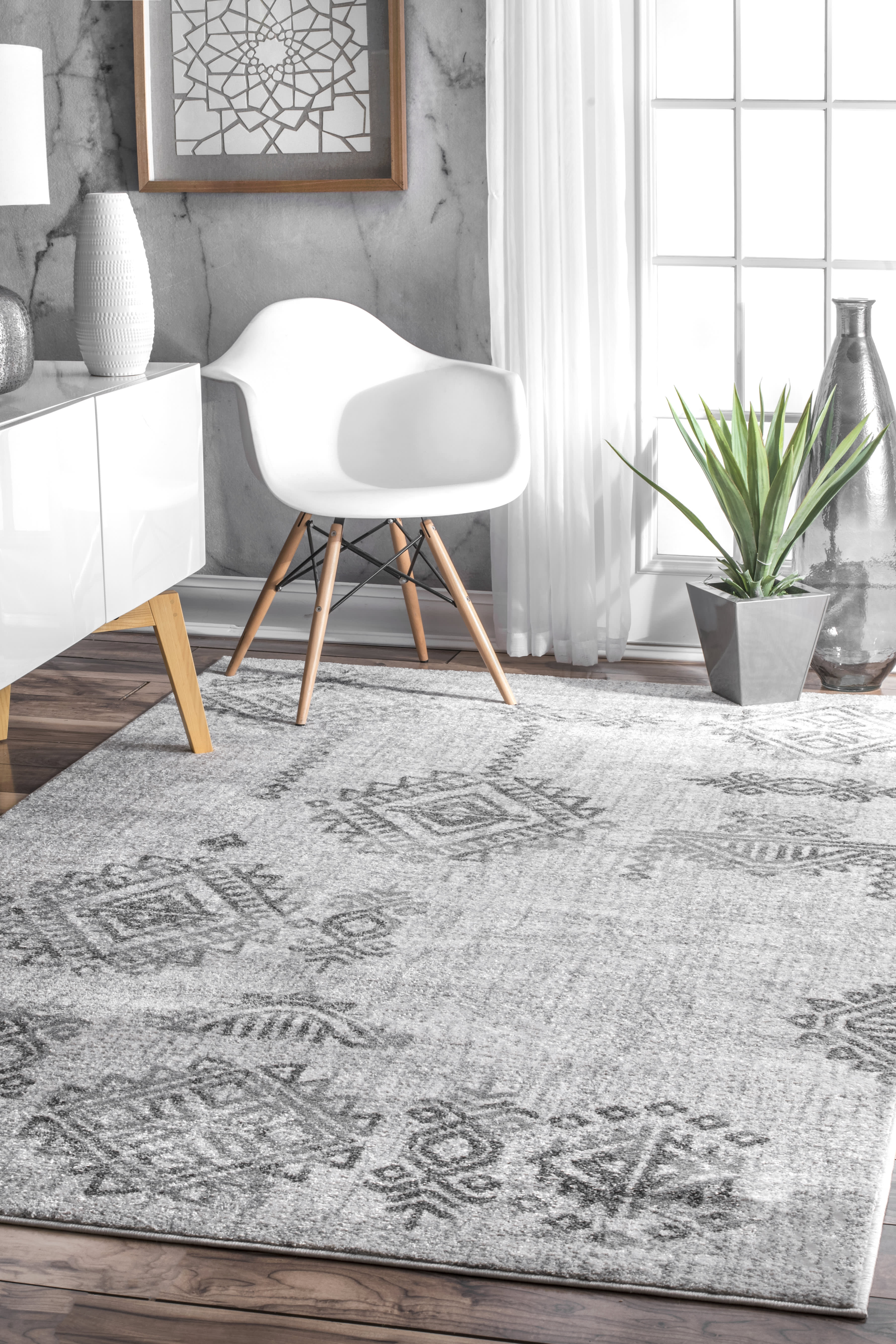 Native Symbolic Diamonds Rug | Grey - Image 2