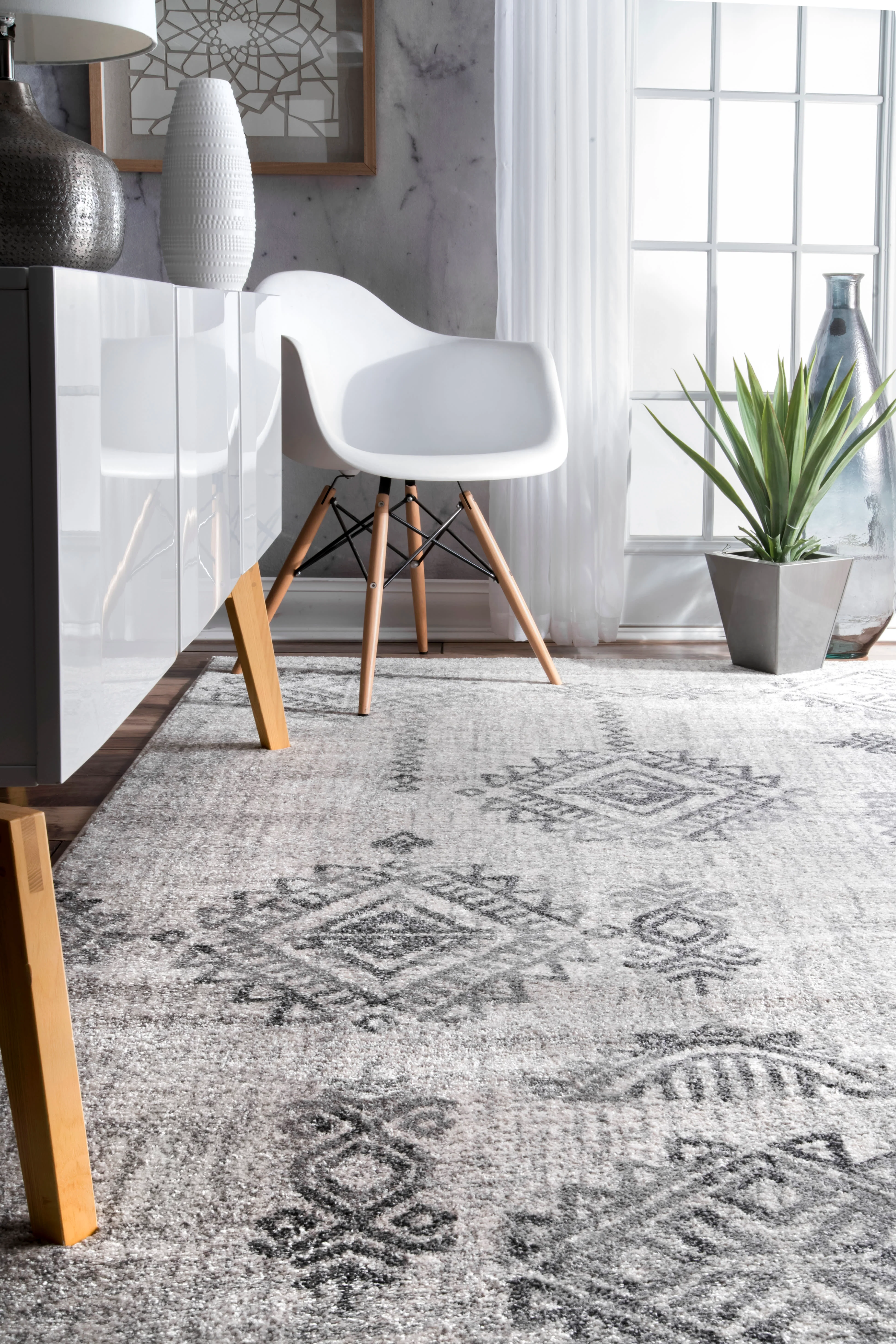 Native Symbolic Diamonds Rug | Grey - Image 4