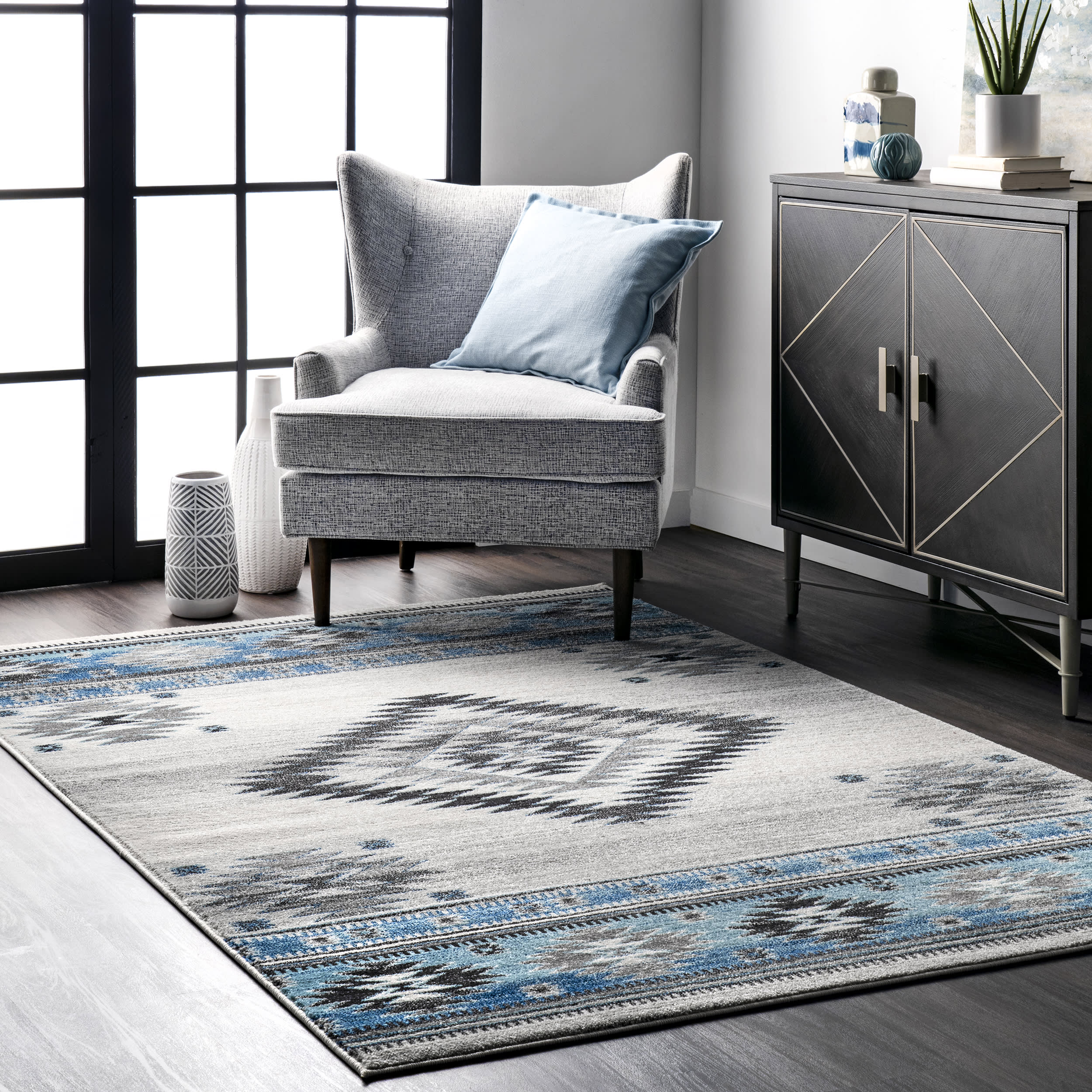 Navajo Border Rug | Aqua - Image 2
