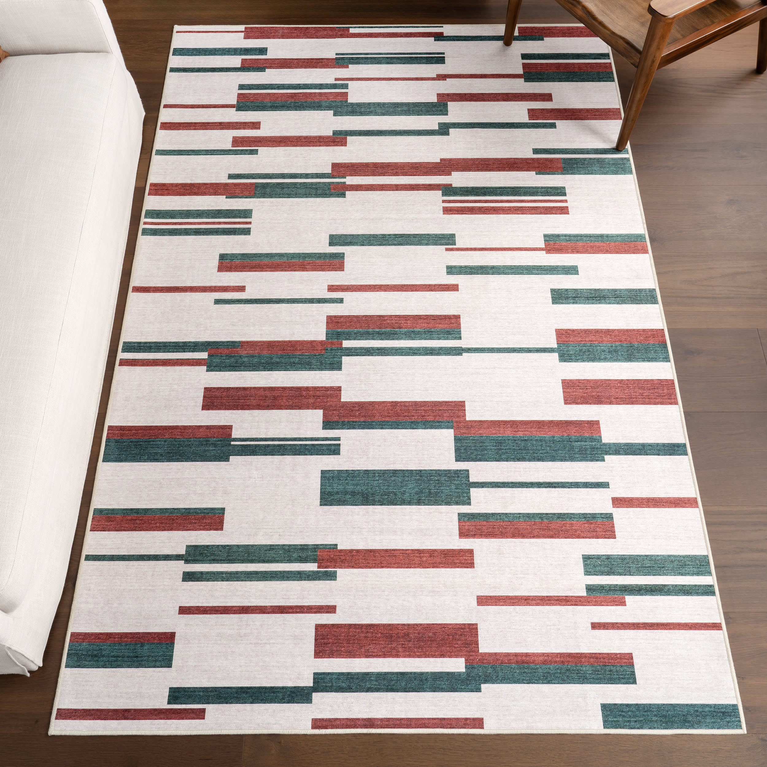 Nedra Festive Spill Proof Washable Rug | Red - Image 2