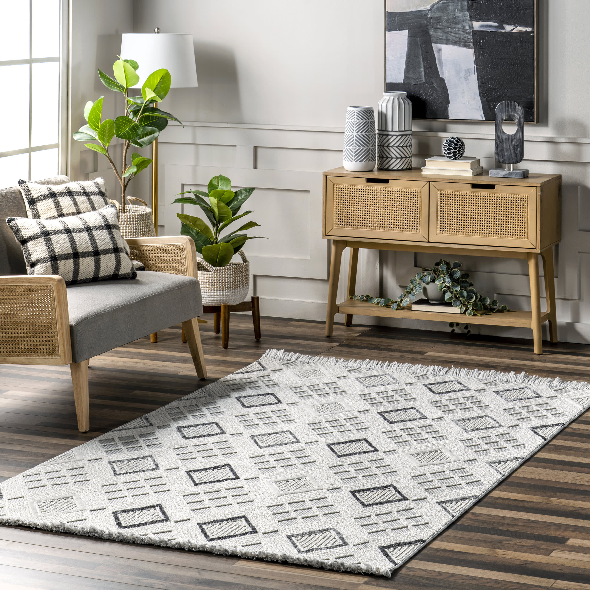 Neha Iridescent Checkered Rug | Grey - Image 2