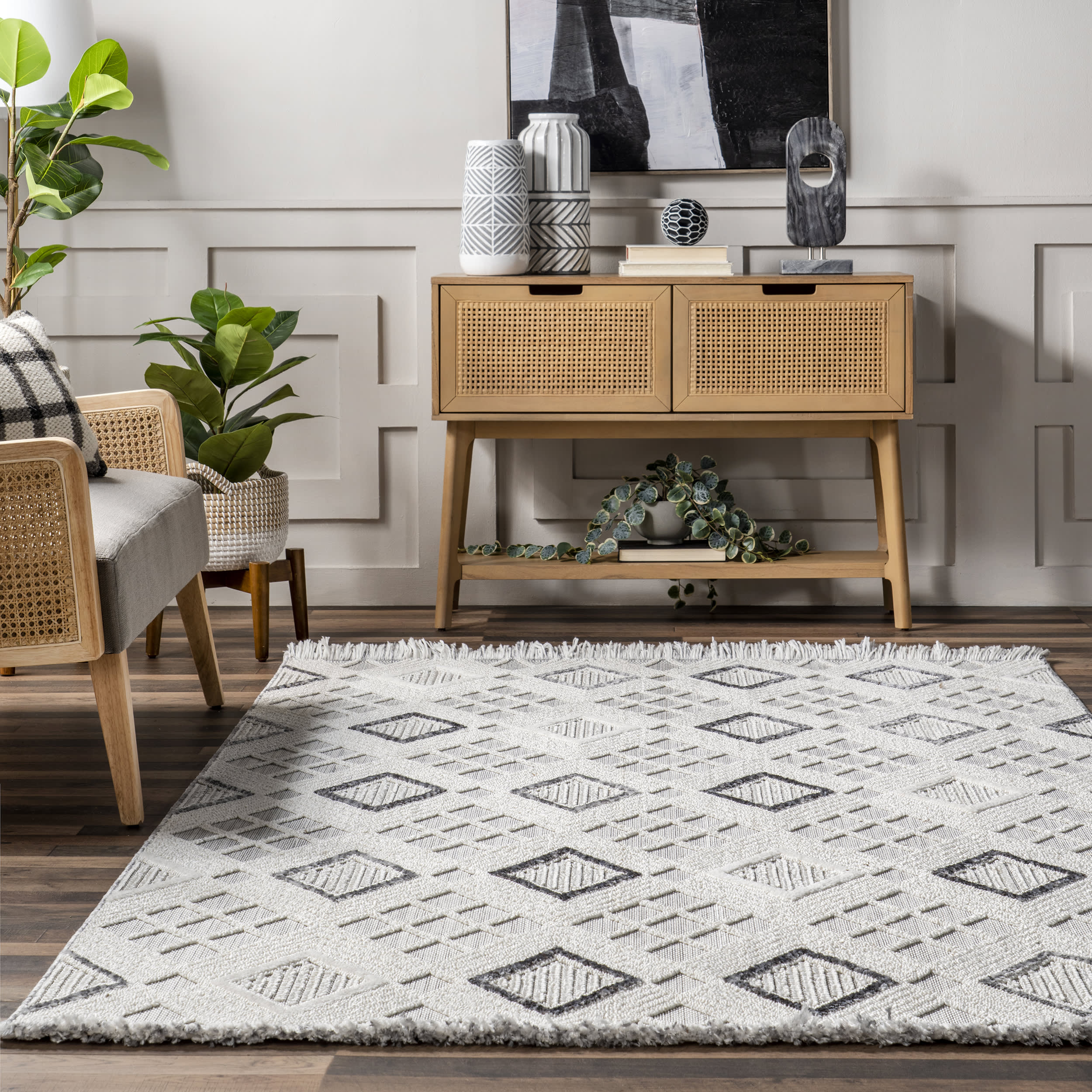 Neha Iridescent Checkered Rug | Grey - Image 4