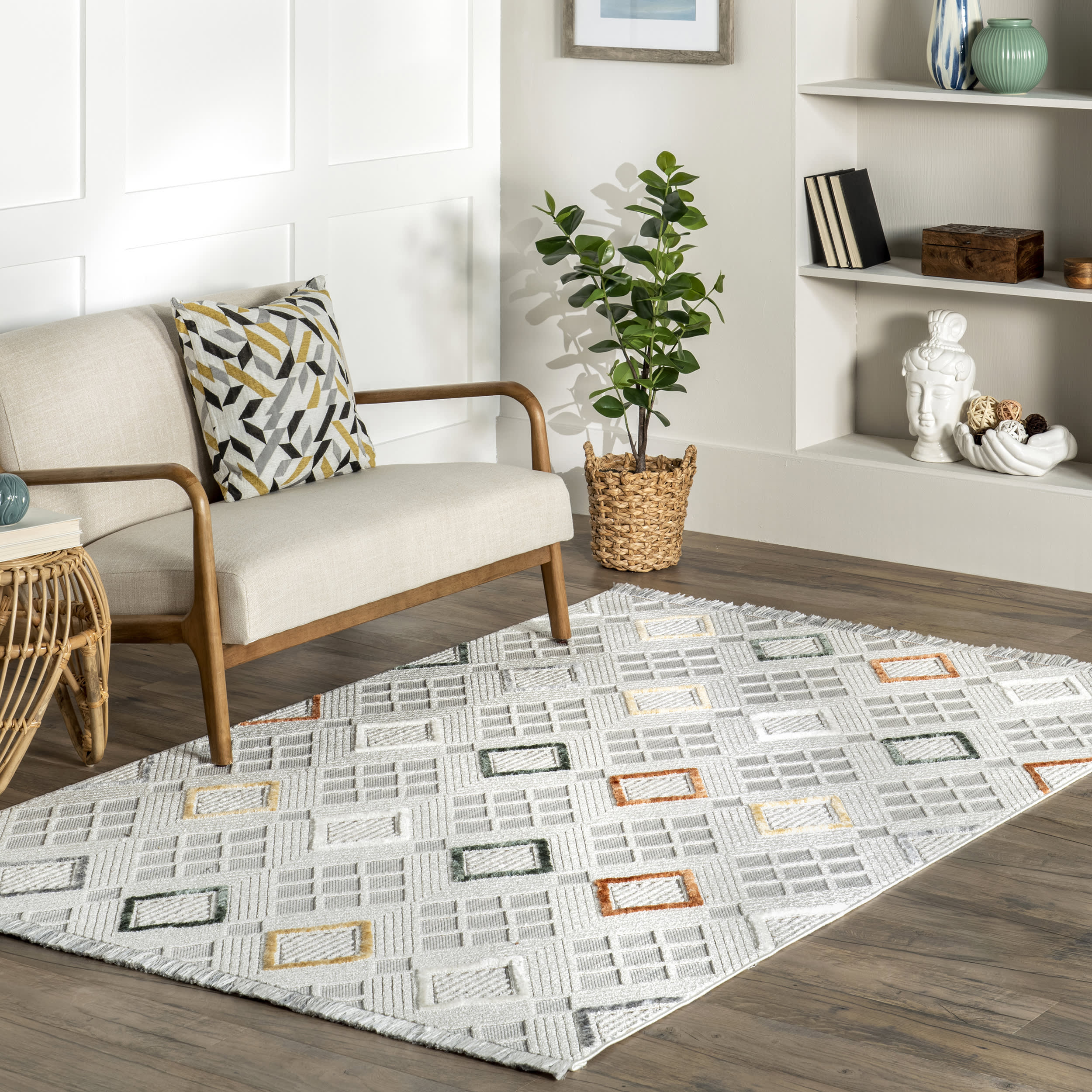 Neha Iridescent Checkered Rug | Light Grey - Image 2