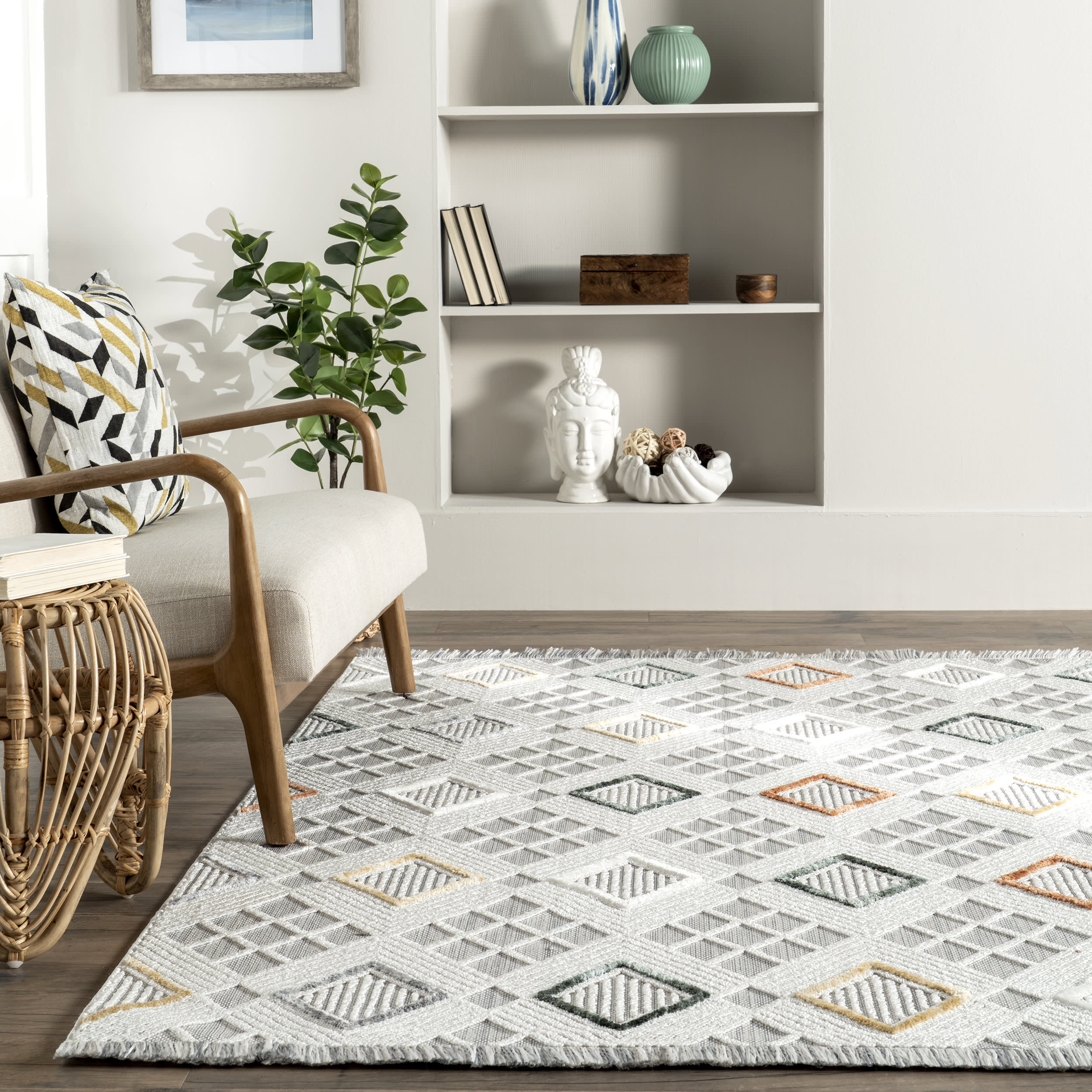 Neha Iridescent Checkered Rug | Light Grey - Image 4