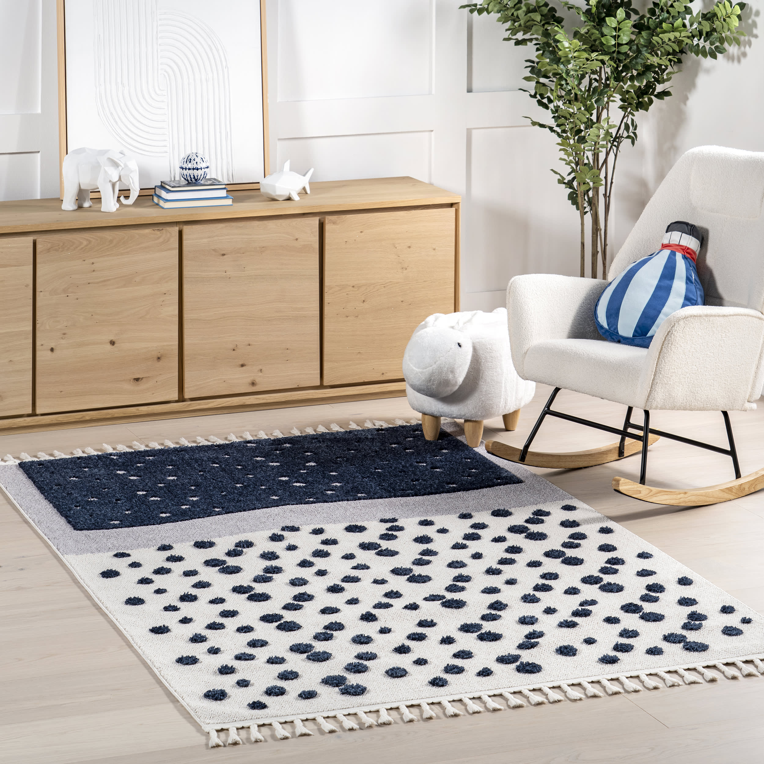 Neilla Wintry Tasseled Kids Rug | Navy - Image 2