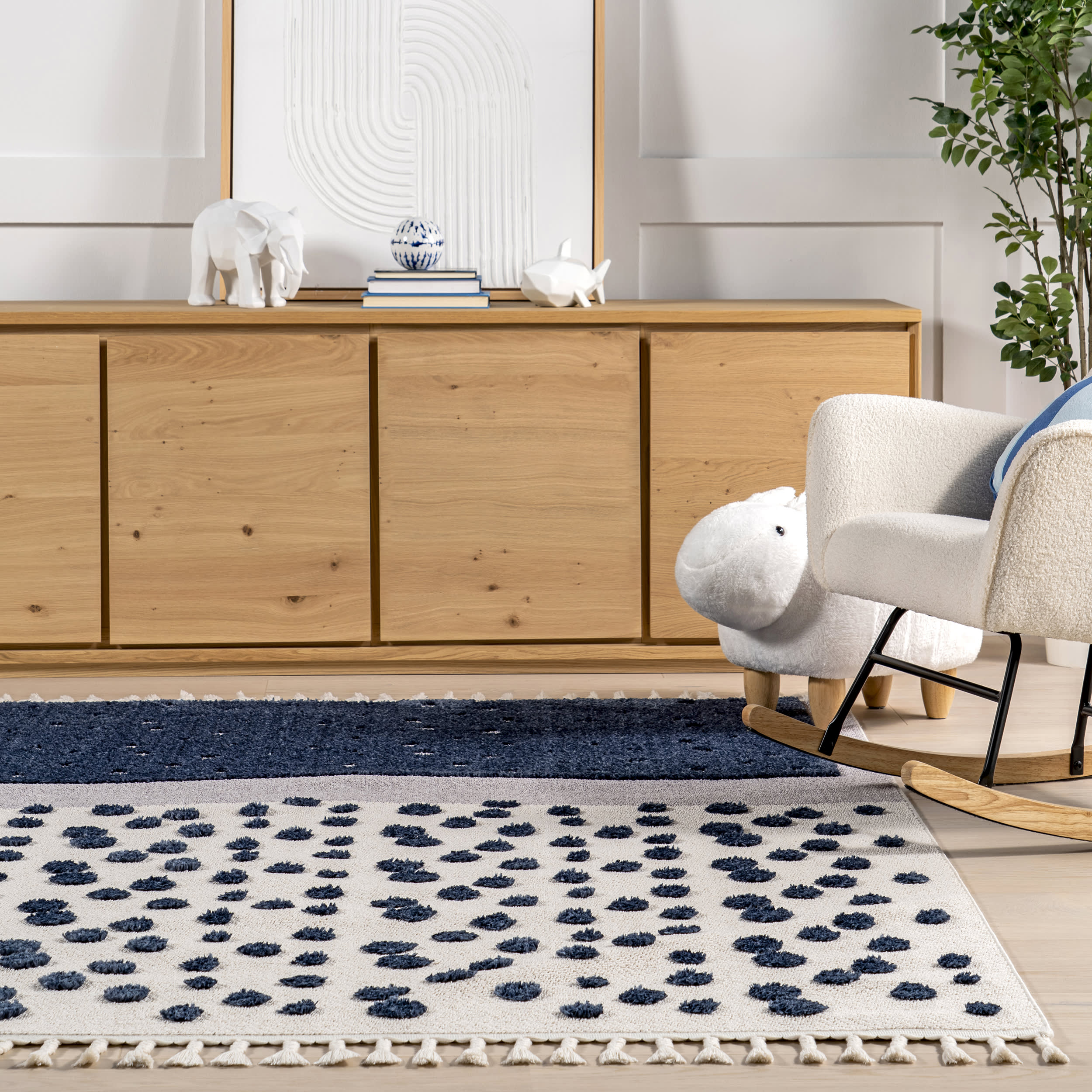 Neilla Wintry Tasseled Kids Rug | Navy - Image 4